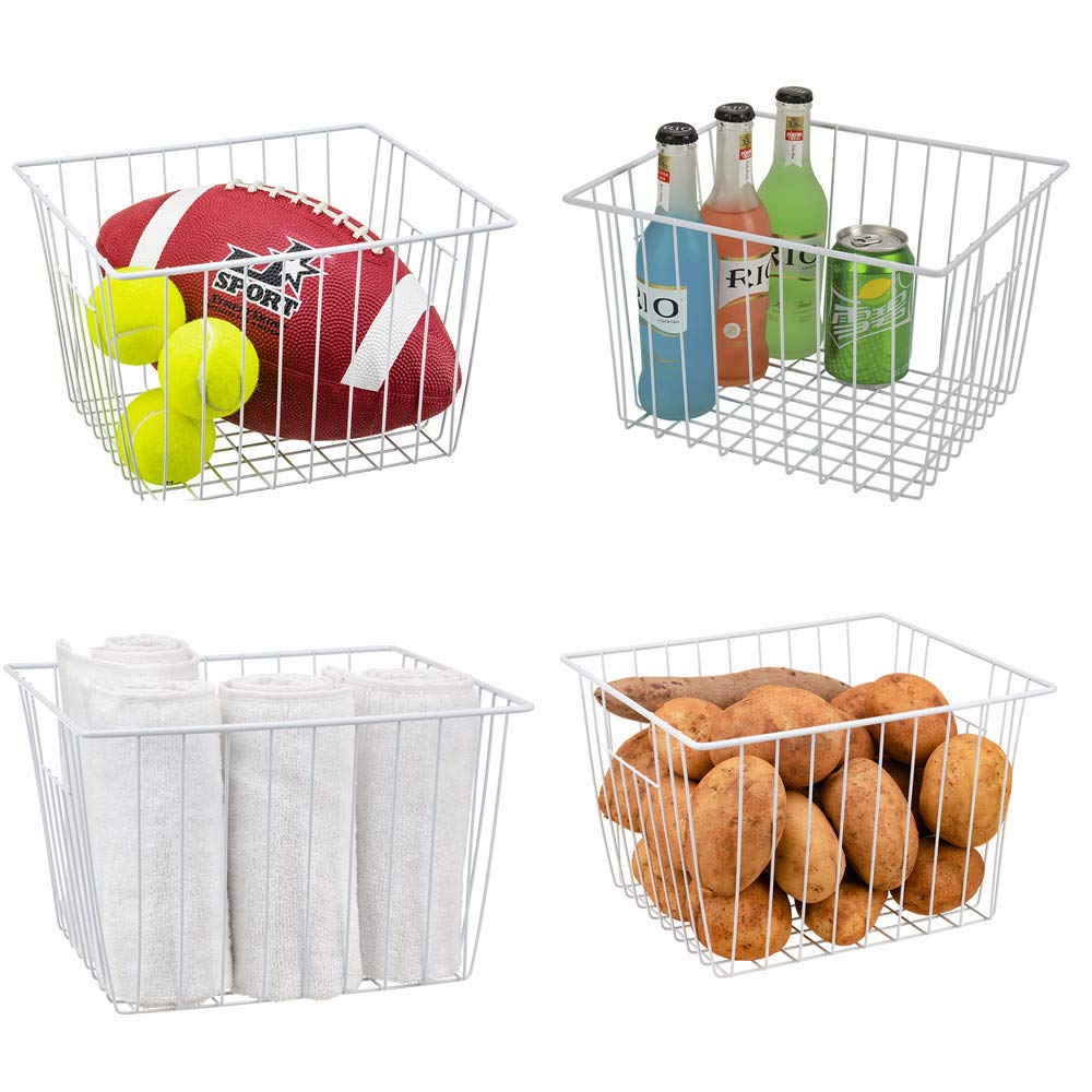 **Metal Wire Storage Basket - Freezer Organizer Bin with Handles, Rustproof White Kitchen & Pantry Container for Bathroom, Closet, Bedroom & Office | Perfect for Organizing Food, Toiletries & Office Supplies**