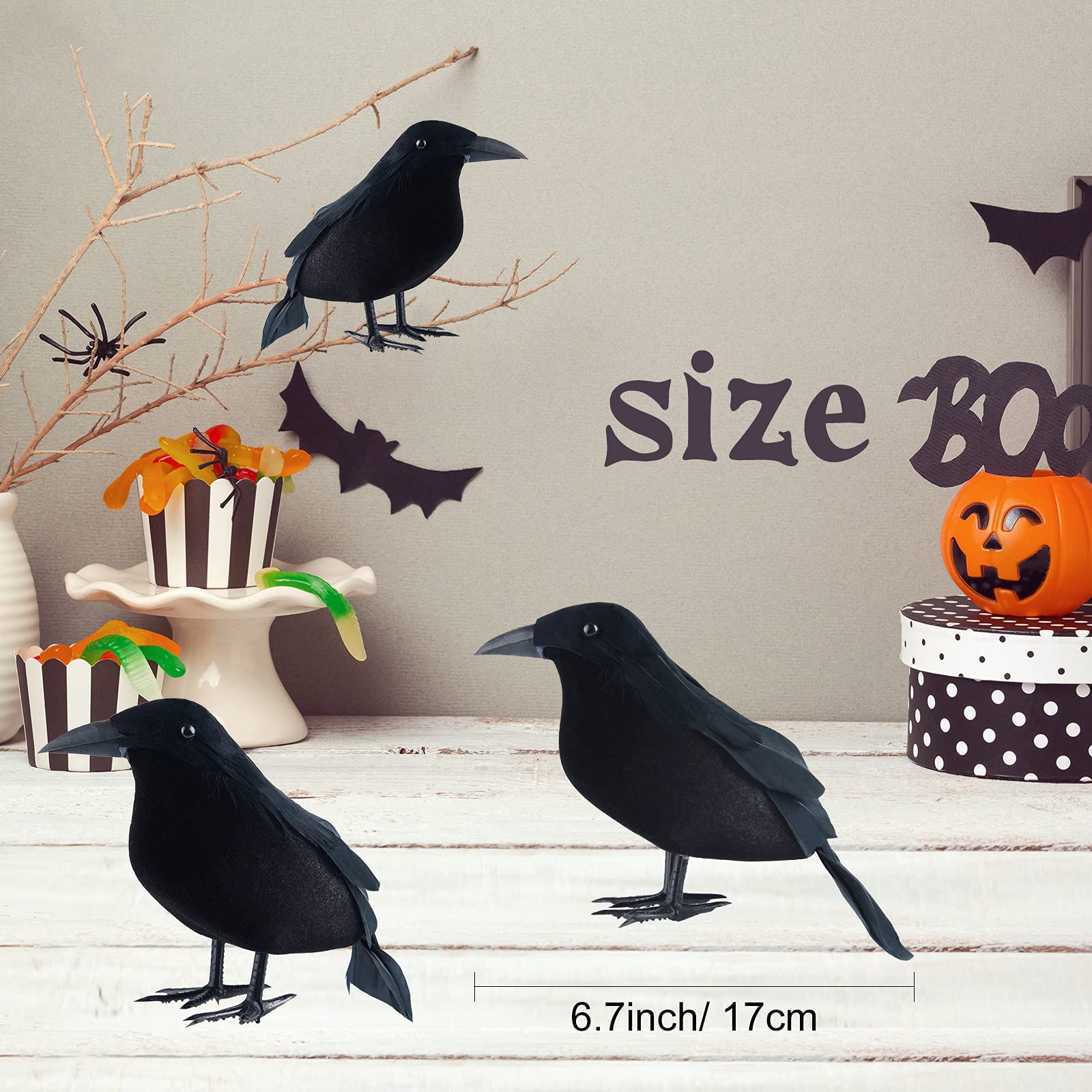 8 Pack Realistic Black Feathered Crow Props - Lifelike Halloween Raven Decorations for Outdoor & Indoor Party, Haunted House, Graveyard, and Themed Events