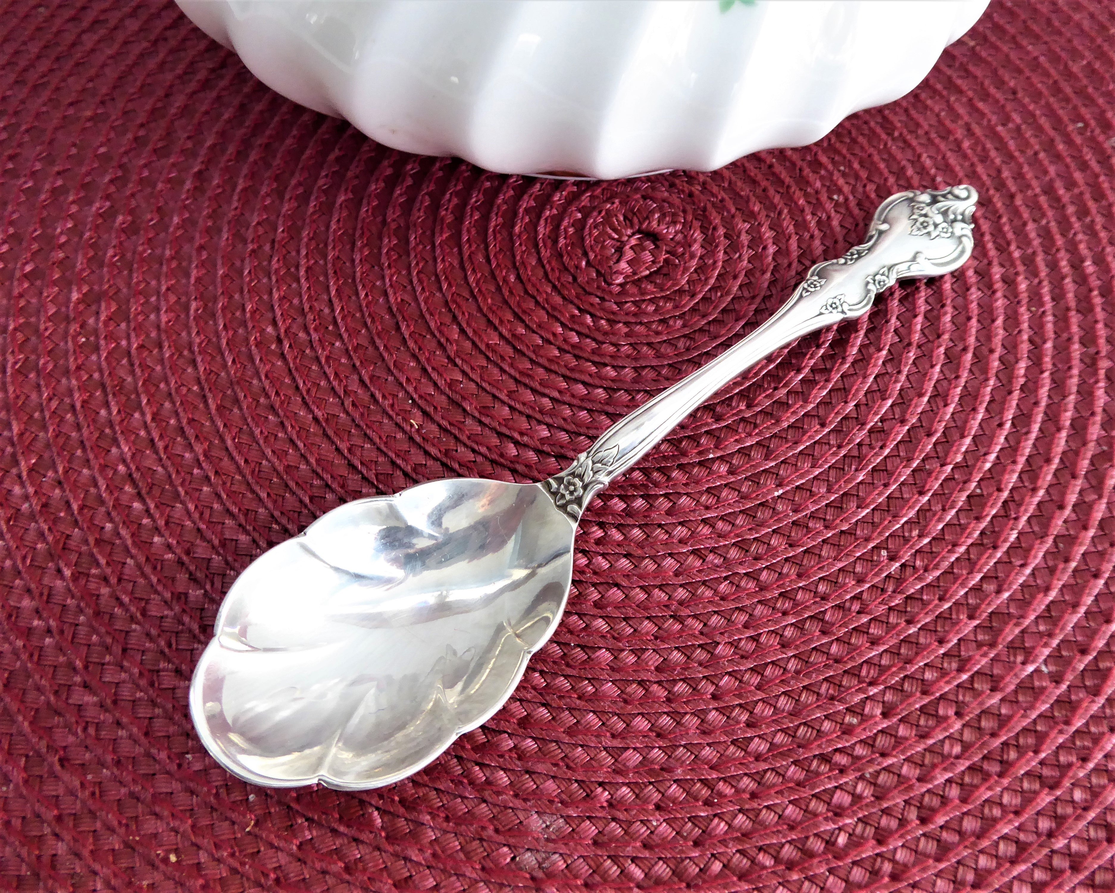 Vintage 1960s Orleans Silver Sugar Spoon with Elegant Floral Design - Antique Tea Spoon for Coffee, Dessert, and Afternoon Tea Parties