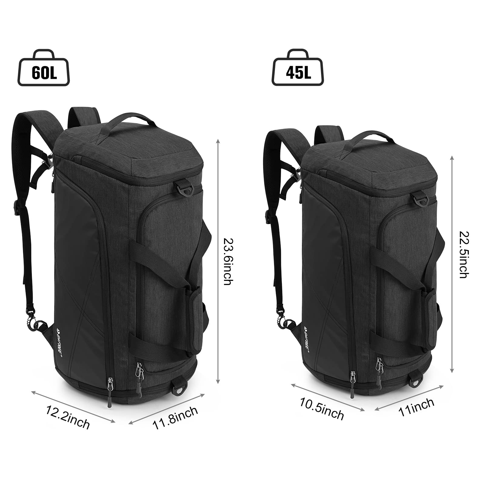 G4Free 60L 3-Way Duffle Backpack - Lightweight Gym Bag with Wet Pocket & Shoe Compartment for Men & Women - Perfect for Sports, Travel, Gym & Weekend Getaways