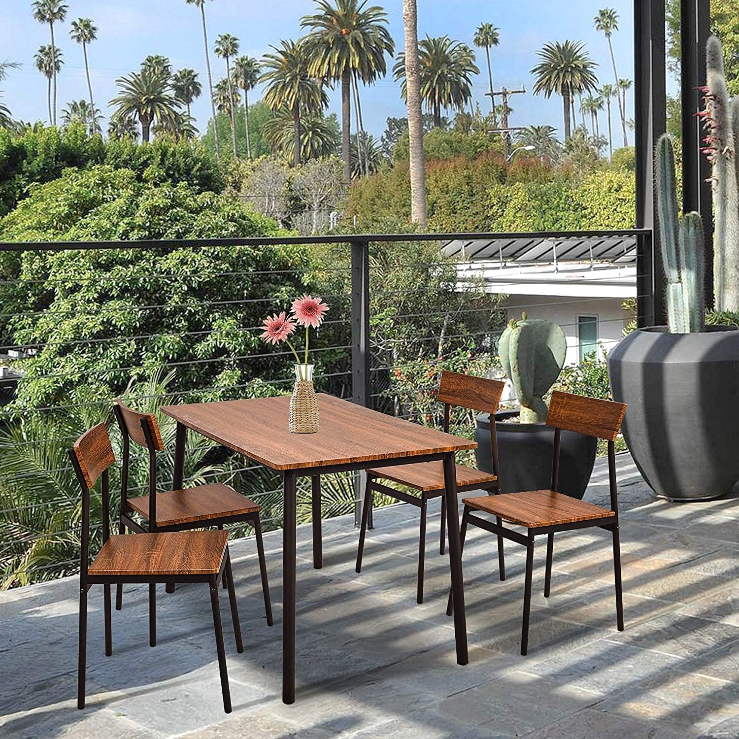 5-Piece Rustic Industrial Style Wooden Kitchen Table and Chairs Set for 4 - Perfect for Small Dining Rooms, Breakfast Nooks & Farmhouse Kitchens
