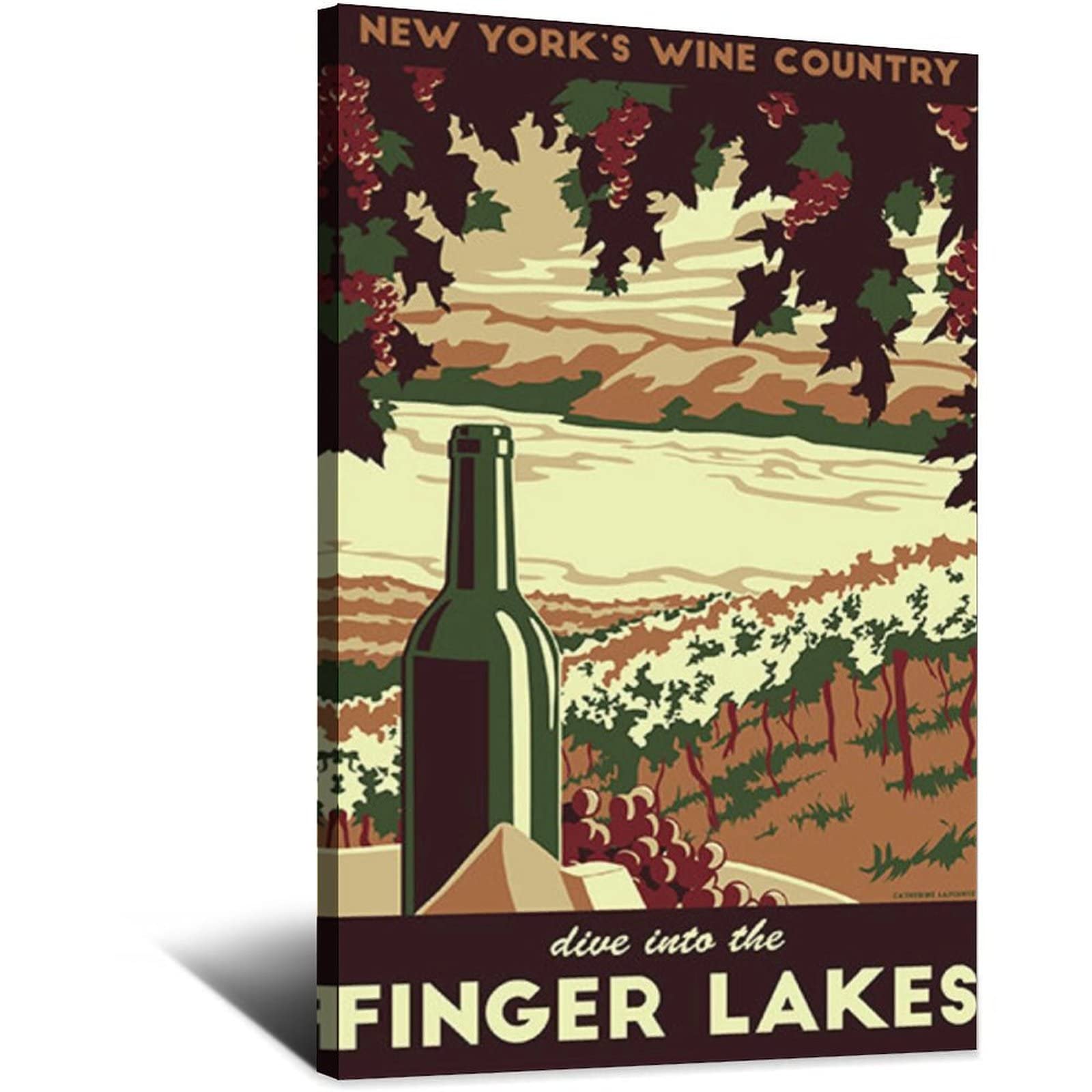 Vintage Finger Lakes Wine Travel Poster - Upstate New York Vineyard Canvas Wall Art Print, Modern Home Decor for Living Room, Housewarming Gift | Perfect for Wine Lovers & Farmhouse Decor