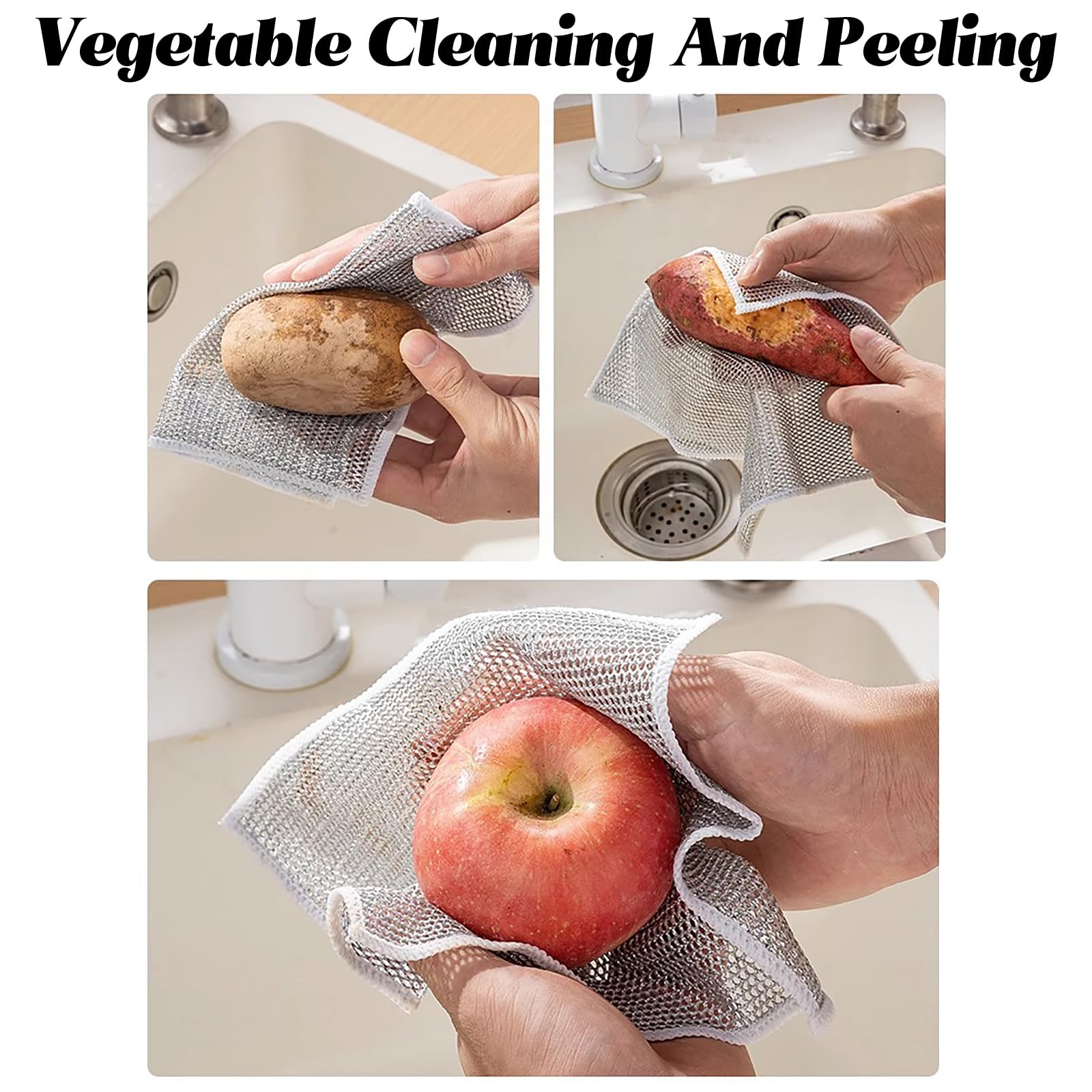 20 Pack Silver Wire Mesh Dish Cloths - Non-Scratch Cleaning Rags for Dishes, Sinks, Countertops & Stove Tops | Durable, Easy Rinse & Machine Washable | Perfect for Kitchen Cleaning & Household Chores