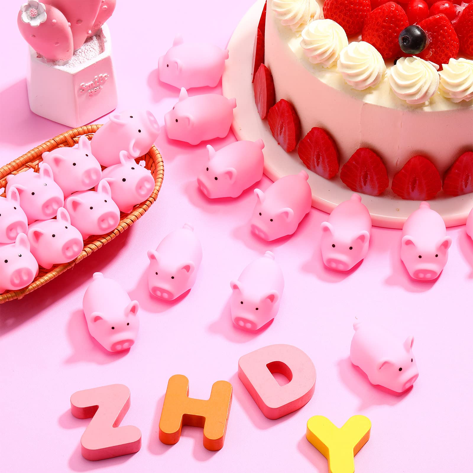 100 Pcs Mini Rubber Pig Bath Toys - Pink Piggy Float Squeak Toys for Baby Shower, Halloween, Christmas Party, Birthday Gift, 2.25 x 1.5 x 1.5 Inches - Perfect for Bathtub Fun, Pool Parties, and Kids' Sensory Play