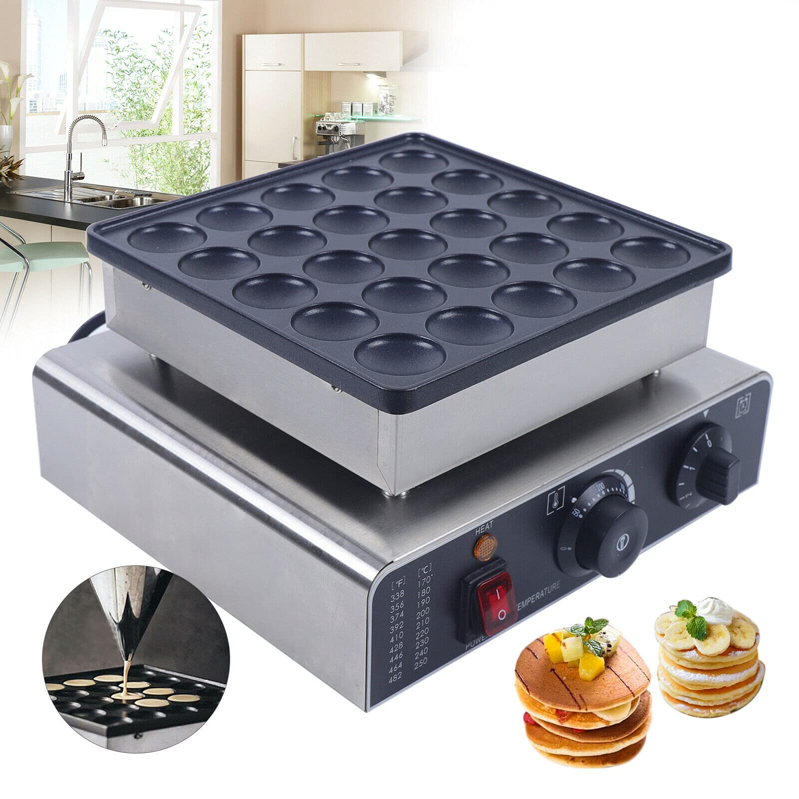 25 Holes Mini Dutch Pancake Maker - 110V 800W Electric Nonstick Takoyaki & Waffle Maker Machine, Rust-Proof for Home, Restaurants, Cafes - Perfect for Breakfast, Desserts, and Party Snacks