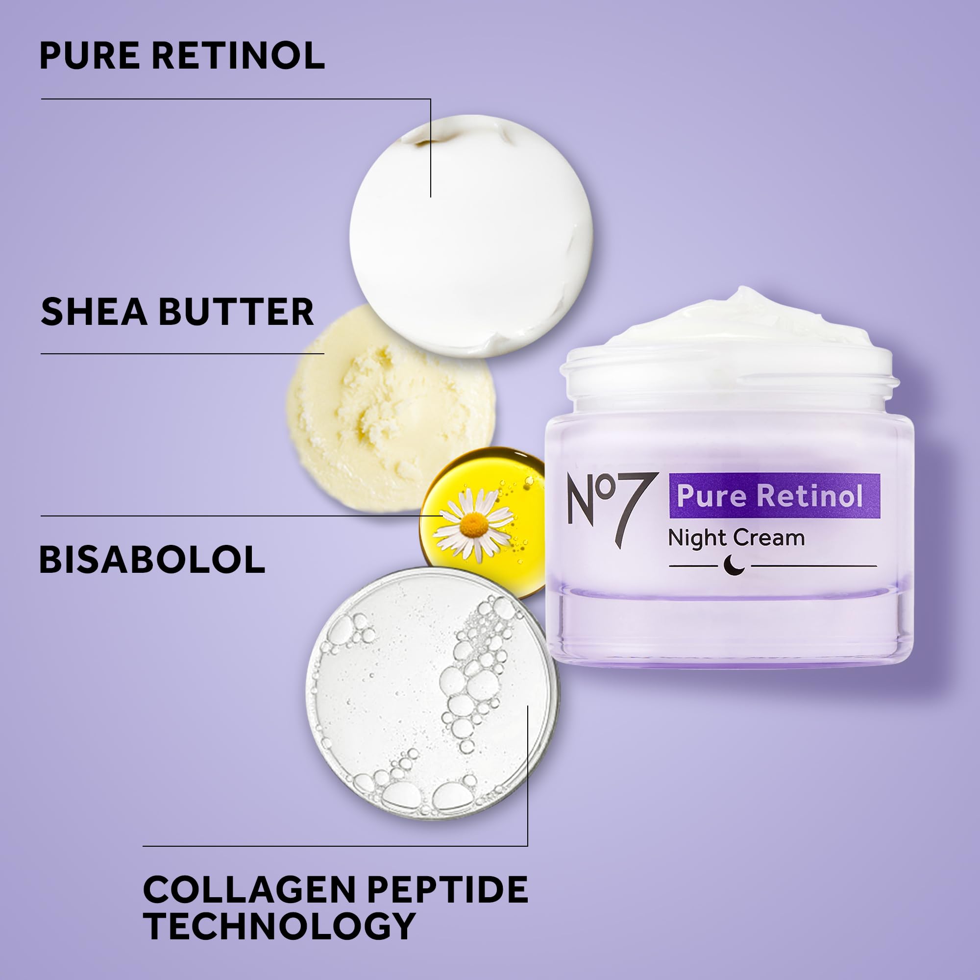 No7 Pure Retinol Night Cream for Wrinkles & Fine Lines - Anti-Aging Retinol Face Cream with Collagen Boost - Visibly Smooths, Plumps & Firms Skin - Dermatologist Approved, Fragrance-Free (1.69 Fl Oz) - Perfect for Nighttime Skincare Routine & Mature Skin Care