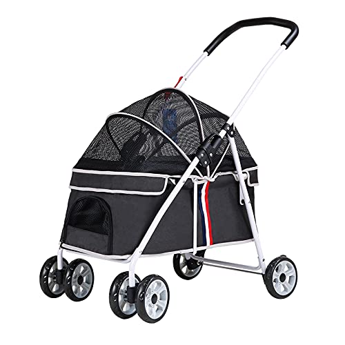 Lightweight Foldable Pet Stroller for Small & Medium Dogs Cats - Portable 4-Wheel Travel Stroller with Easy Fold Design, Compact for Car & Airplane (Black) - Perfect for Park Walks, Vet Visits & Shopping Trips