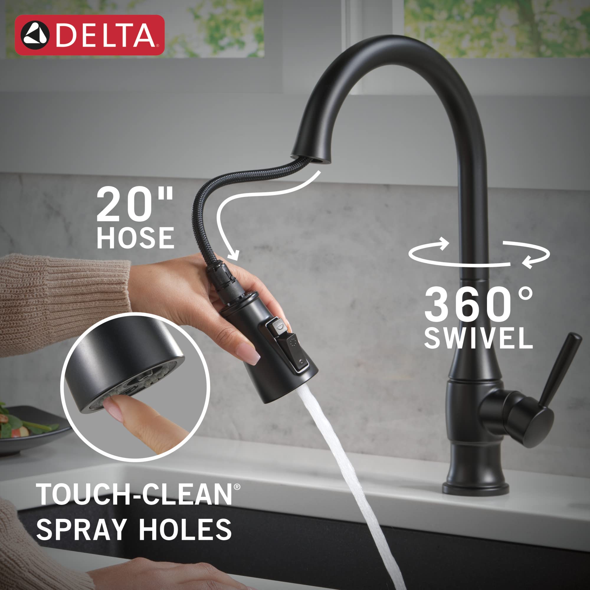 Delta Faucet Hazelwood Matte Black Kitchen Faucet with Pull Down Sprayer & Soap Dispenser - Magnetic Docking Spray Head, Single Handle Sink Faucet for Modern Kitchens (Model 19831Z-BLSD-DST) | Perfect for Cooking, Washing Dishes & Food Prep
