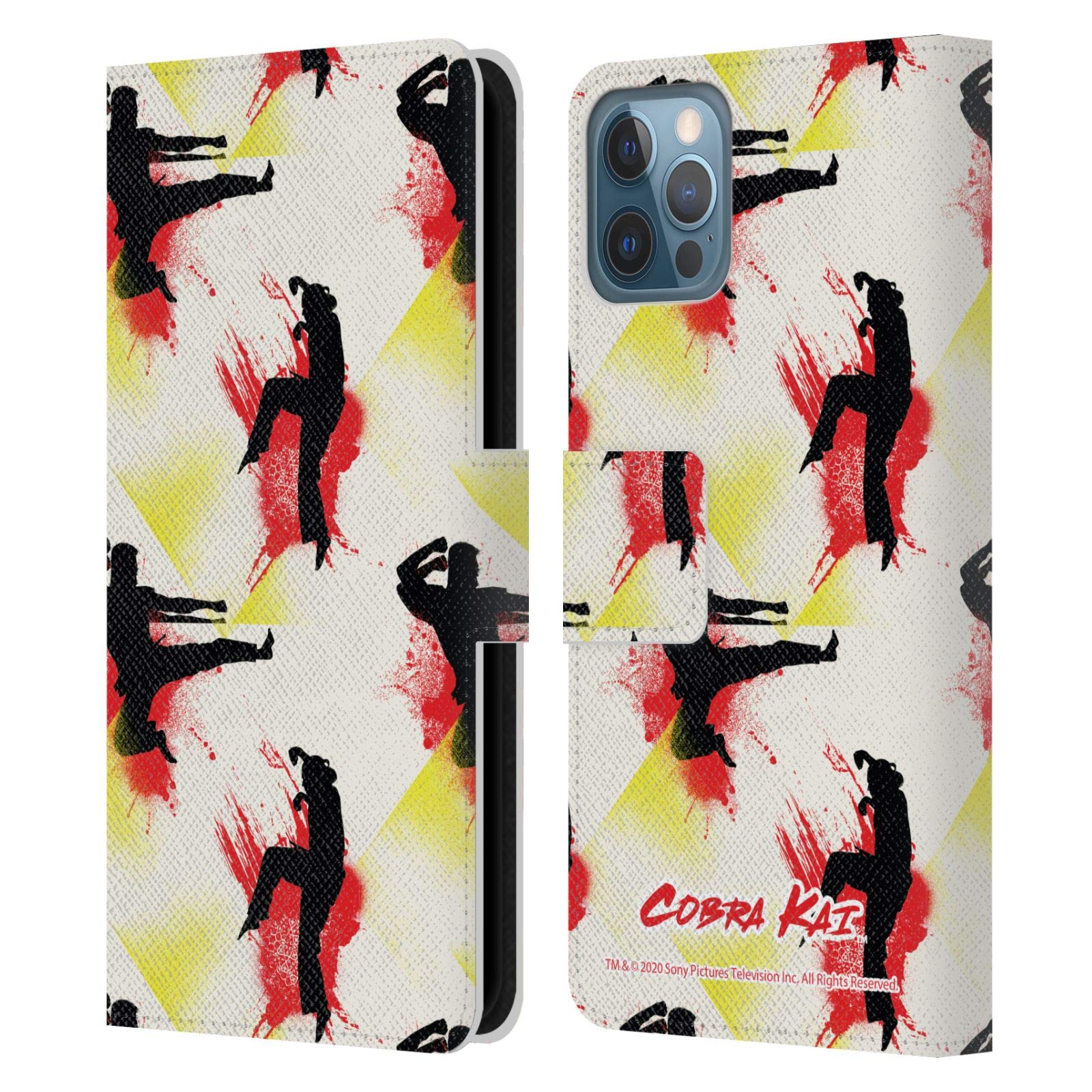 Official Cobra Kai Kick Pattern Leather Wallet Case for Apple iPhone 12/12 Pro - Licensed Phone Cover with Graphic Design | Perfect for Fans, Martial Arts Enthusiasts & Everyday Protection
