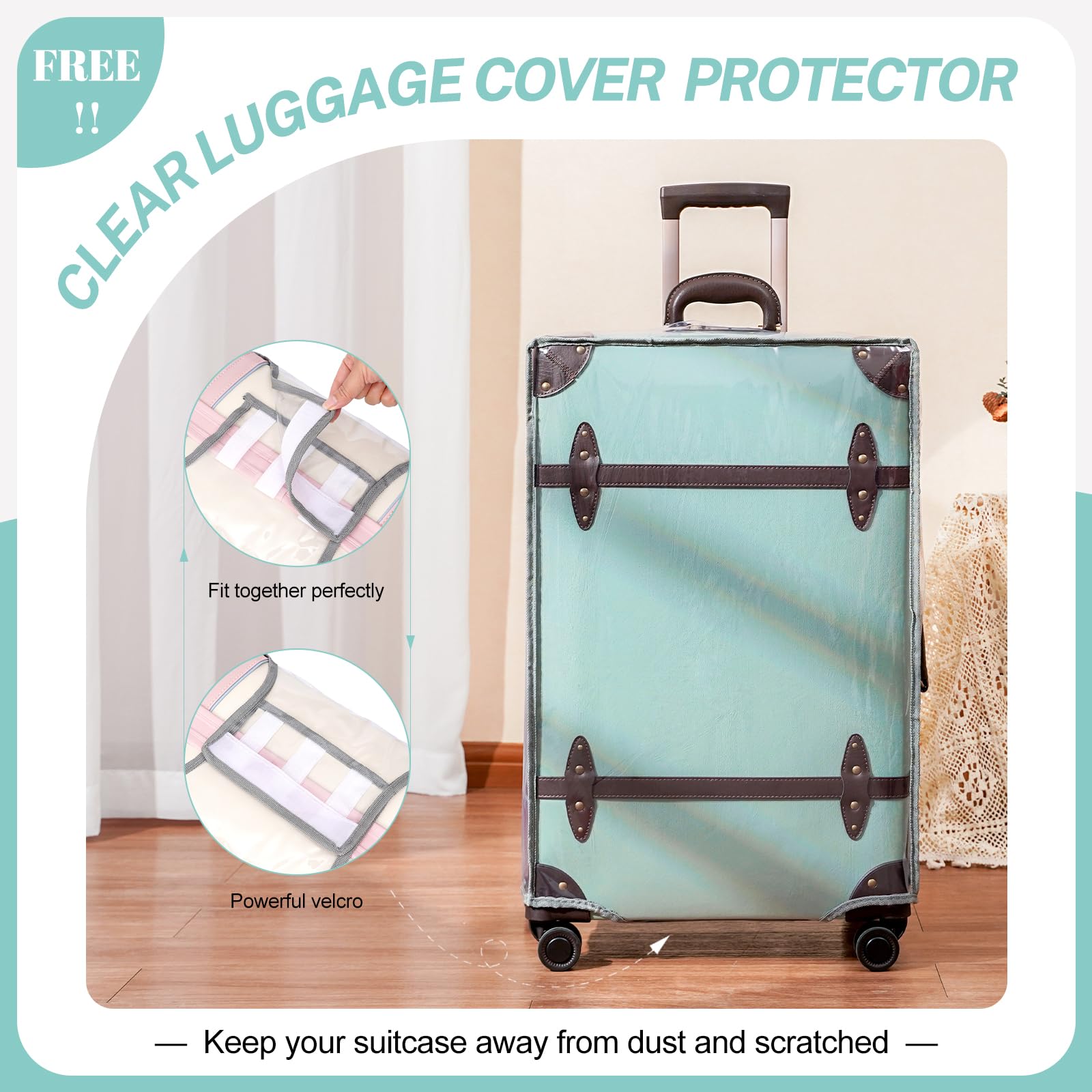 Vintage PU Leather Luggage Set for Women - 3-Piece Retro Suitcases (20