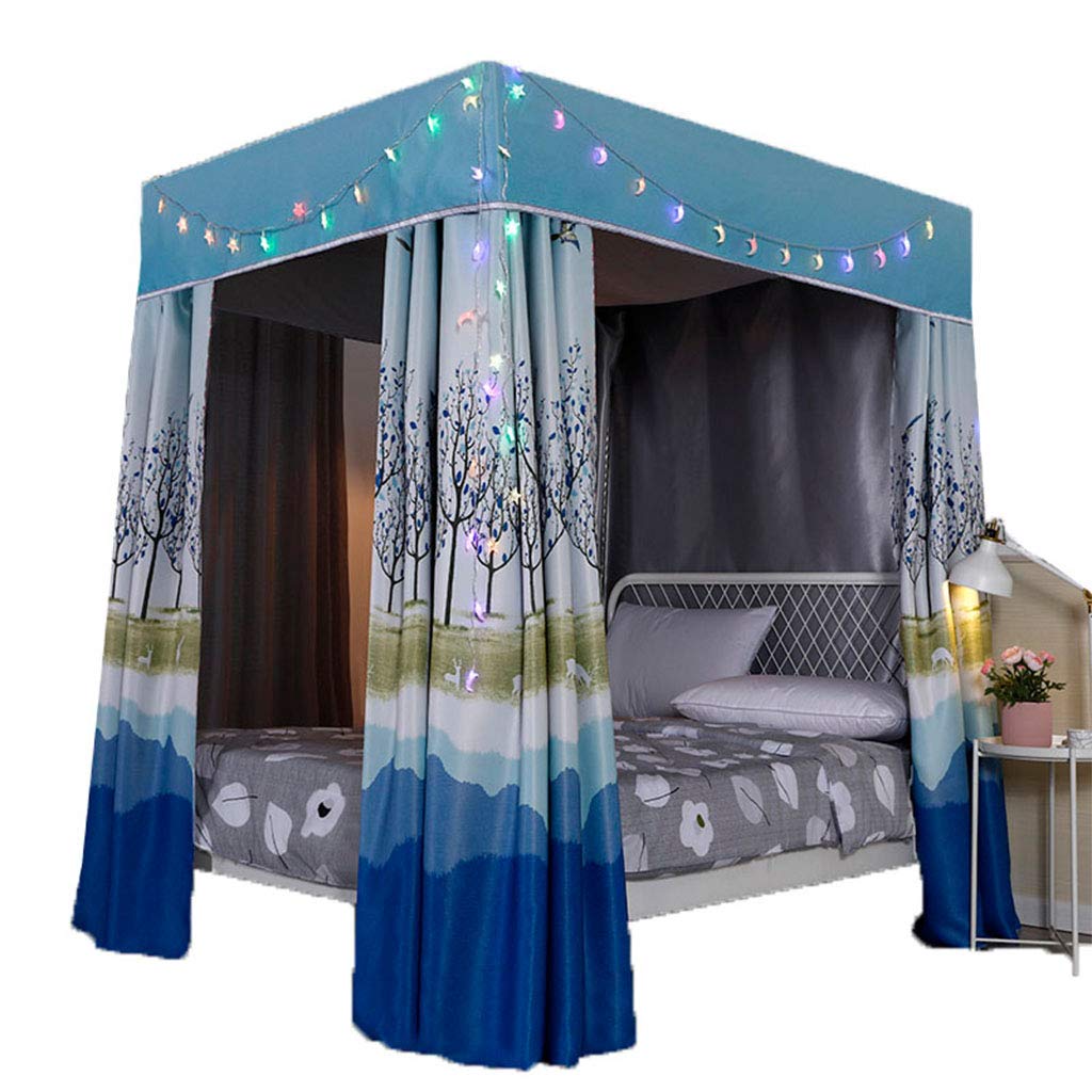 95% Lightproof & Windproof 4 Corner Post Bed Canopy - Mosquito Net for Queen Size Beds | Blue Bedroom Decor for Adults, Girls & Kids | Perfect for Nursery, Dorm Room & Gift Giving