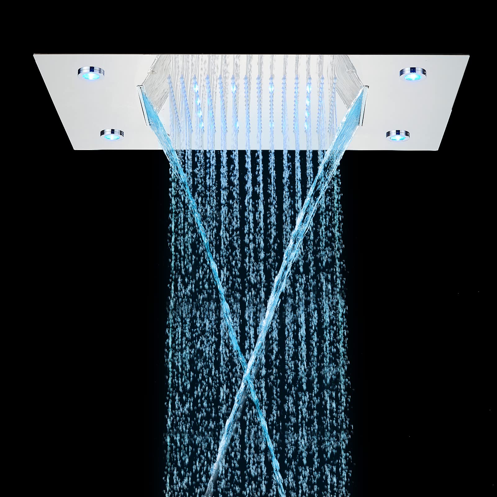 Suguword 20 X 14 Inch LED Square Rain Shower Head - High Pressure Ceiling Mounted Bathroom Shower System with Waterfall Rainfall Function, Chrome Finish for Luxurious Spa-Like Experience at Home