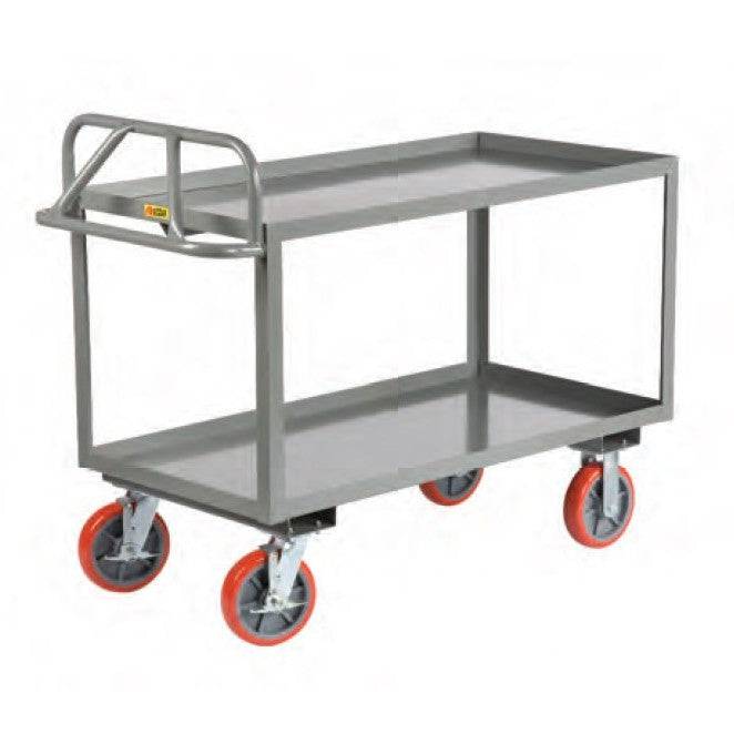 Ergonomic Shelf Truck with 2 Shelves and Safety Lips - Heavy Duty Utility Cart for Warehouse, Retail, and Home Organization