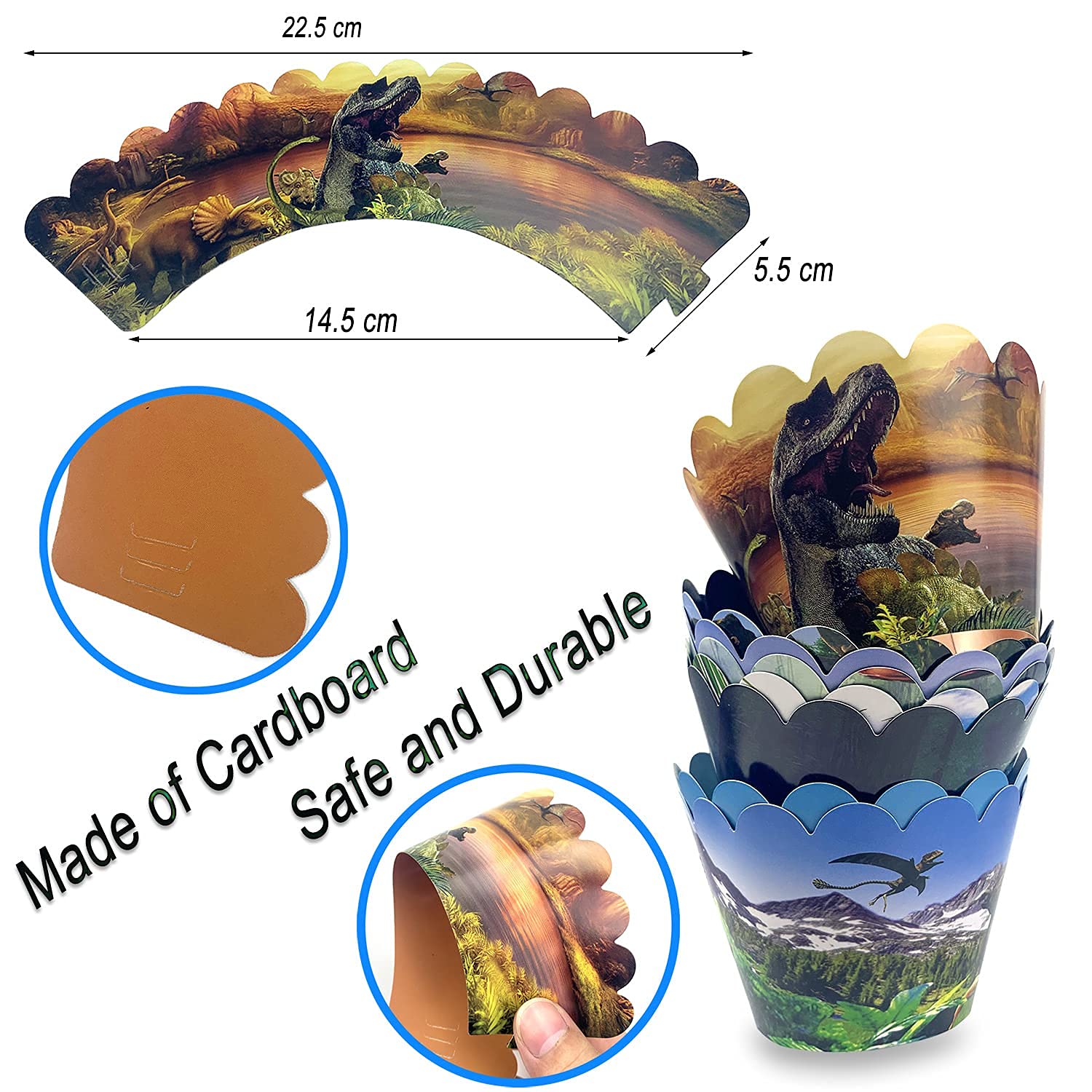 48pcs Dinosaur Cupcake Toppers and Wrappers - Jurassic Park Theme Party Decorations for Birthday, Baby Shower & Kids Events - Perfect for Dinosaur Lovers and Themed Celebrations