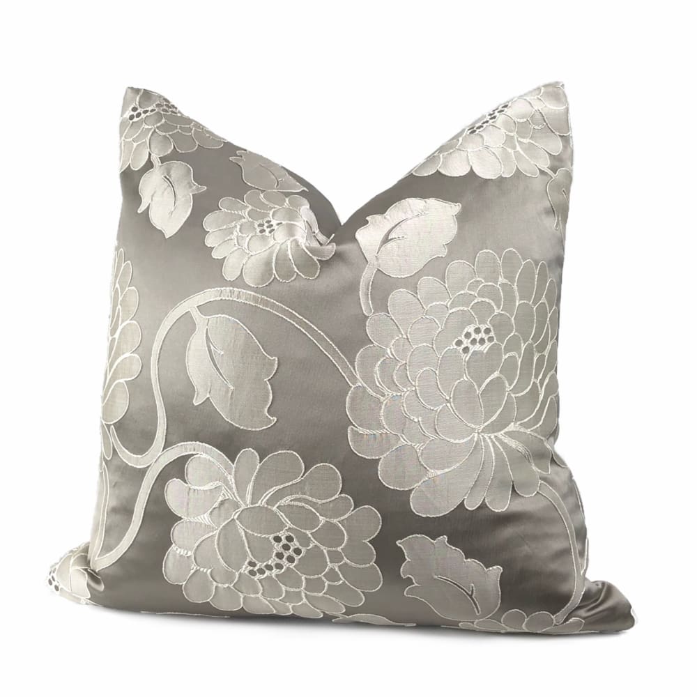 Fontaine Warm Gray Floral Satin Jacquard Pillow Cover - Luxury Decorative Throw Pillow Case for Sofa, Bed & Home Decor