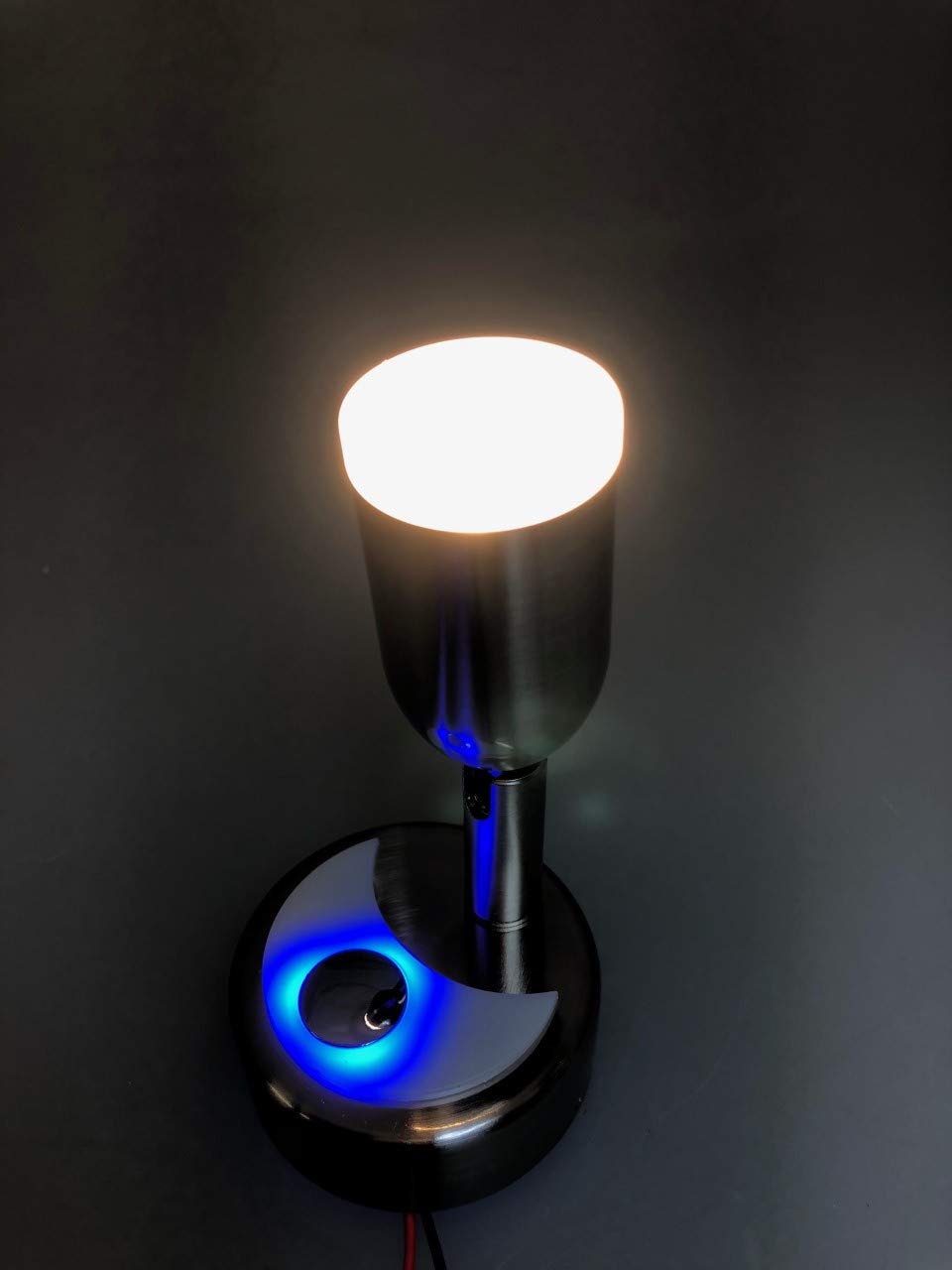 Pactrade Marine Boat RV Auto LED Reading Light - Warm White, Adjustable Swivel Neck, Satin Nickel Aluminum, 10-15V 2W Touch Switch, Non-Magnetic Blue Night Light - Perfect for Bedside, Cabin, and Vehicle Reading