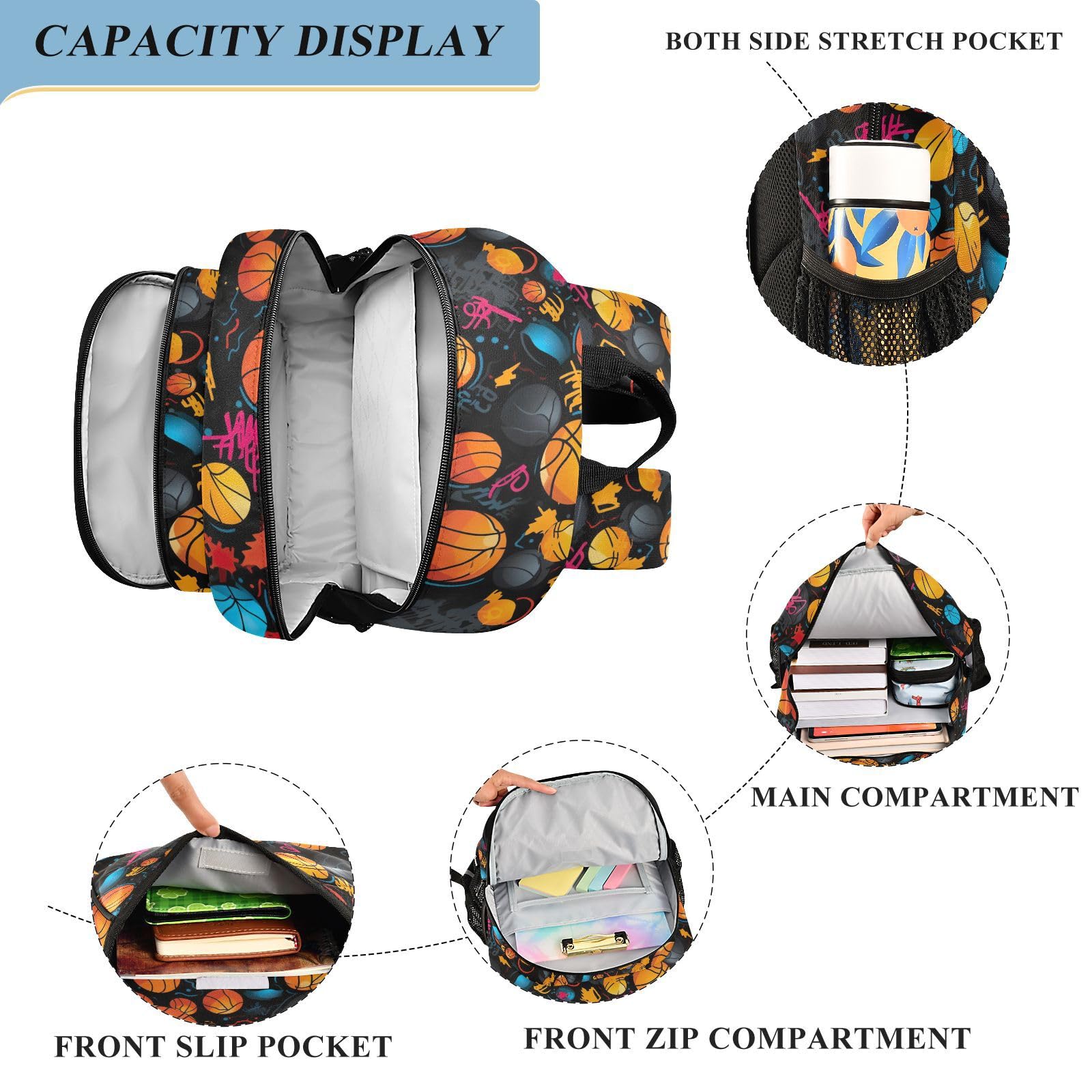 KFBE Basketball Backpack for Kids - Large Capacity School Bag with Reflective Stripes for Boys & Girls (12.9x6.7x17.7 inch) - Perfect for School, Sports & Travel