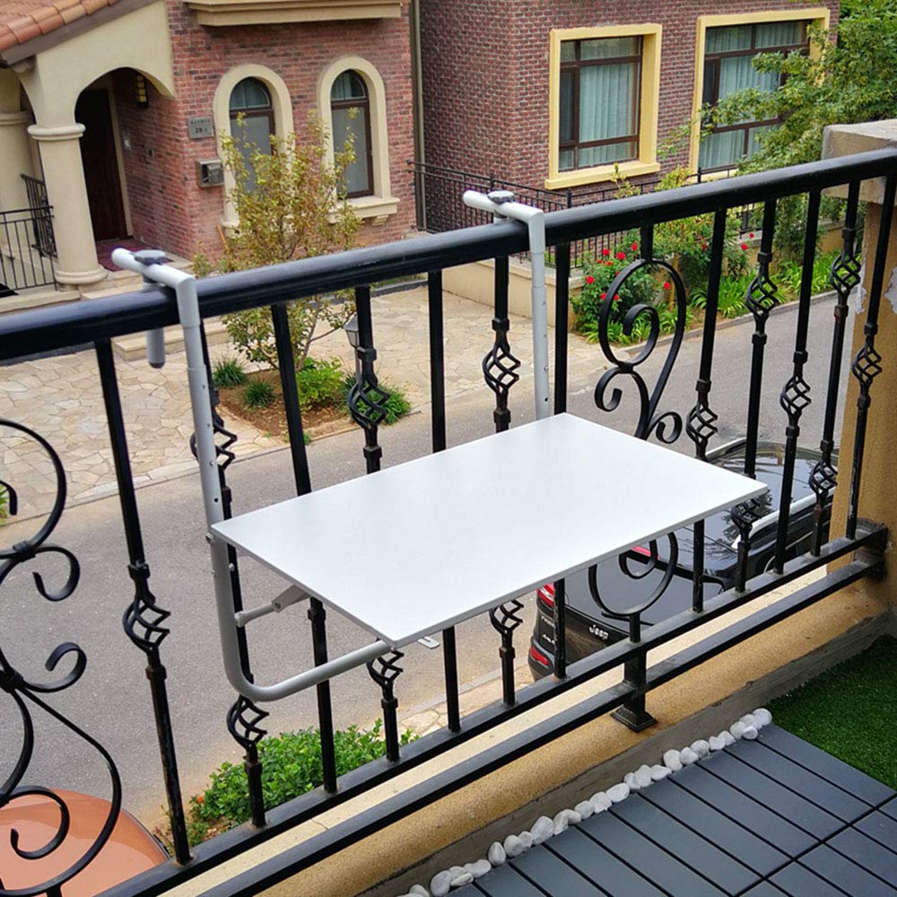 Aly Folding Hanging Table - Adjustable Balcony Railing Table for Outdoor & Indoor Use - 24x16 Inch White - Perfect for Patio, Garden, Deck, Apartment, RV & Small Spaces