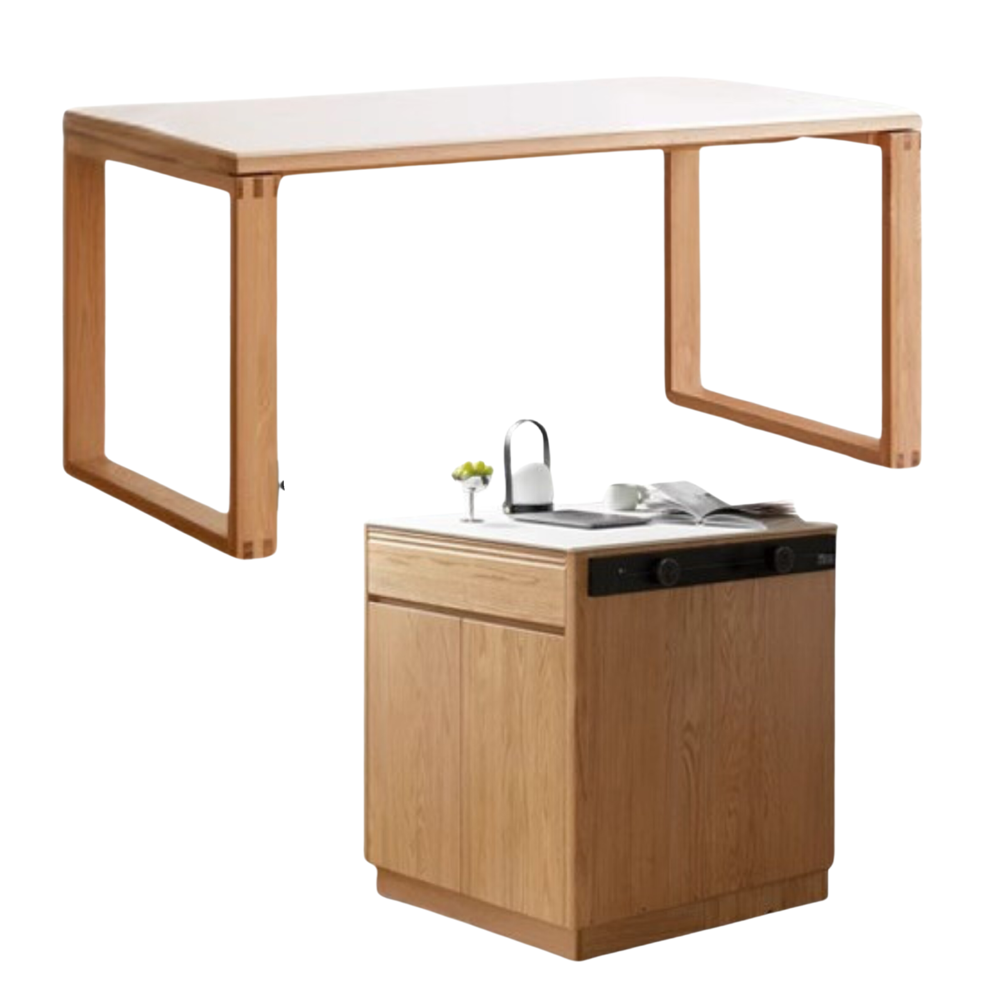 Solid Oak Wood Rock Plate Island - Multi-Functional Dining Sideboard for Kitchen, Dining Room & Living Room Storage