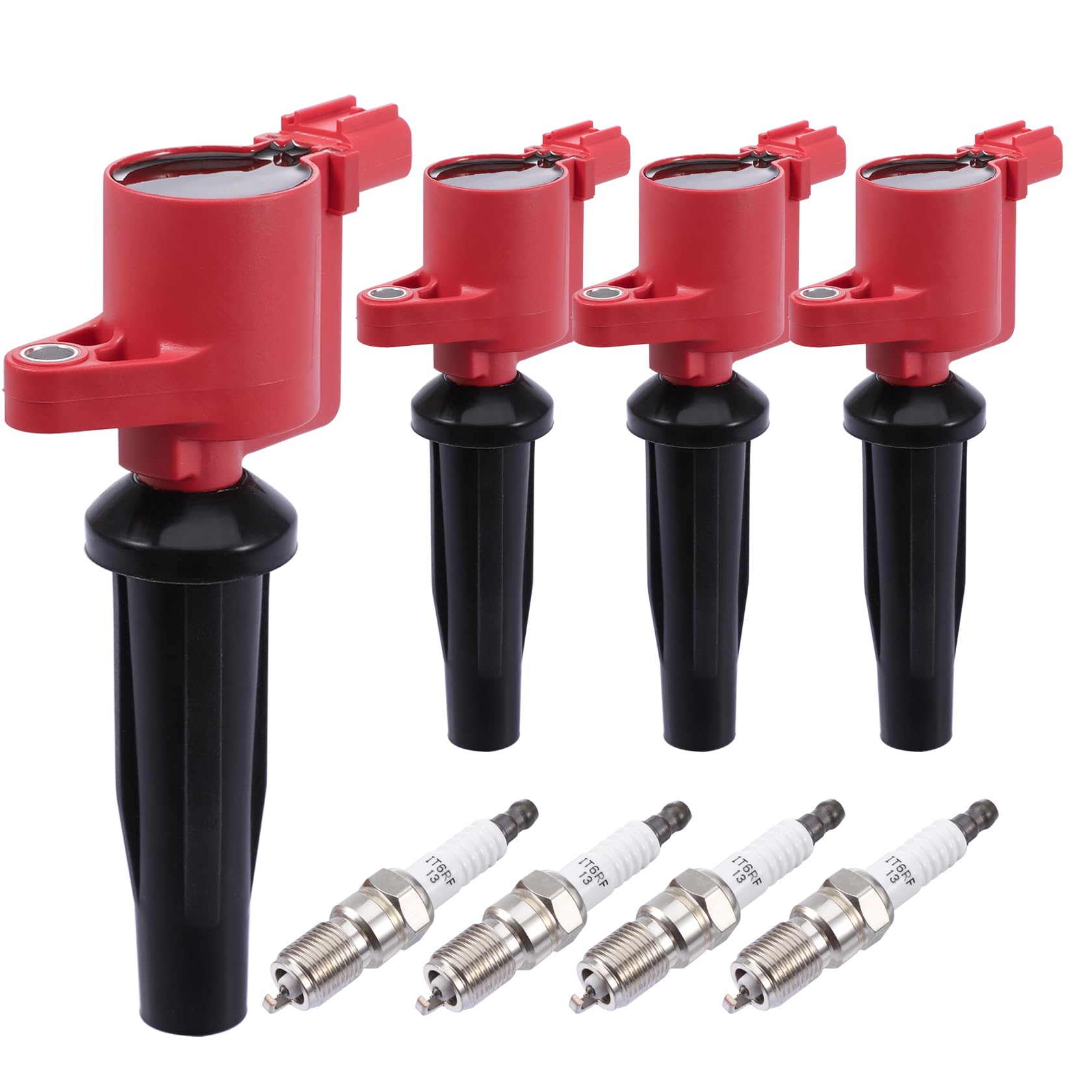 4-Pack Ignition Coil & Spark Plug Set Compatible with Ford Lincoln Mercury Mazda 2.0L 2.5L - Replacement for FD505 DG-507 DG-541 - Perfect for Ford Escape, Fusion, C-Max, Transit Connect & More - DIY Auto Repair & Engine Maintenance