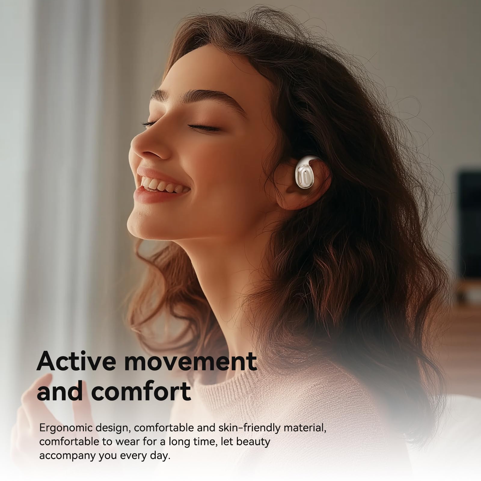 SANSUI Open Ear Wireless Bluetooth 5.4 Earbuds with Noise Cancelling Mic - Lightweight Comfortable Headphones for Running, Cycling & Workouts (Black)