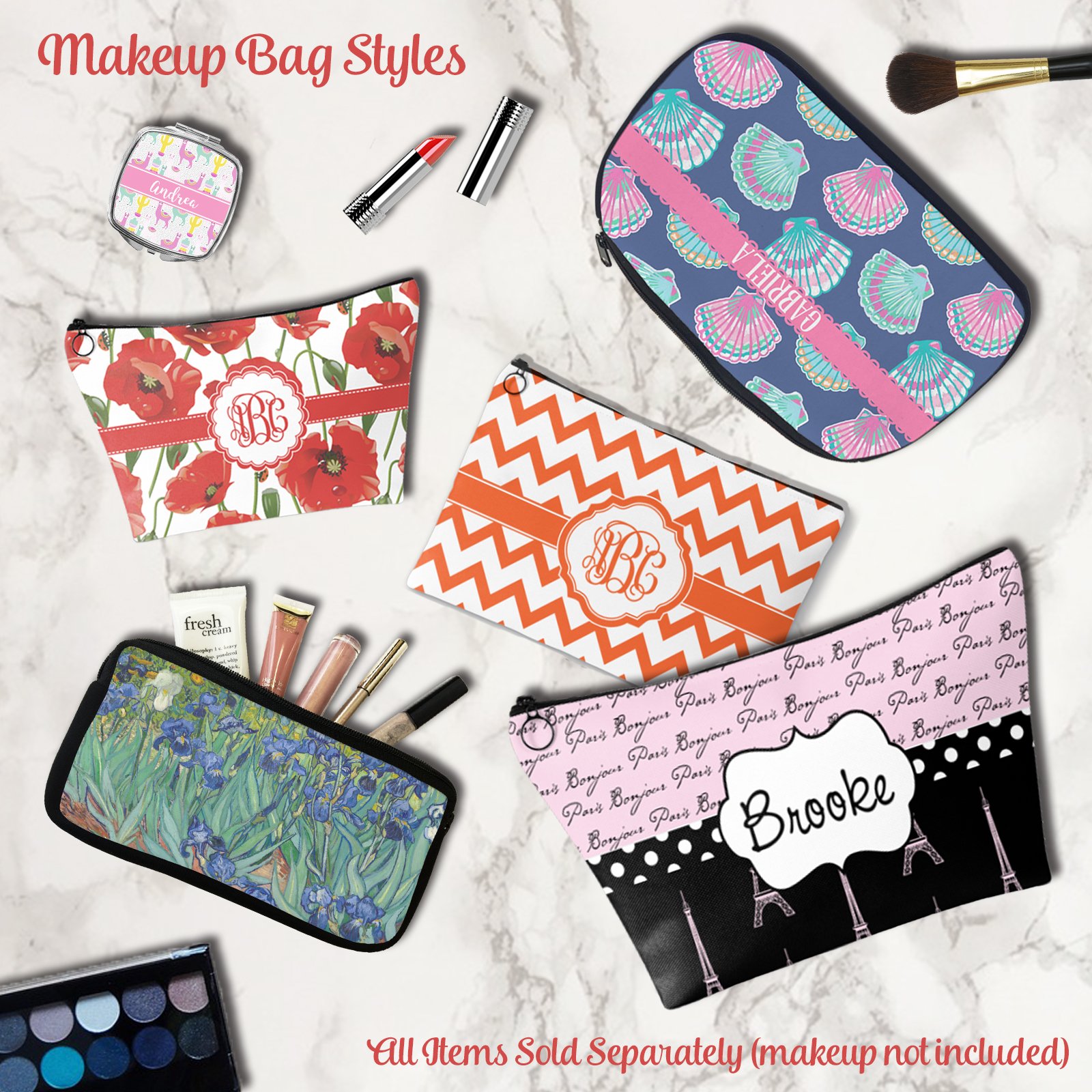 Personalized Fleur De Lis Makeup Bag - Small Cosmetic Pouch for Travel, Gym & Everyday Use | Custom Monogrammed Toiletry Case