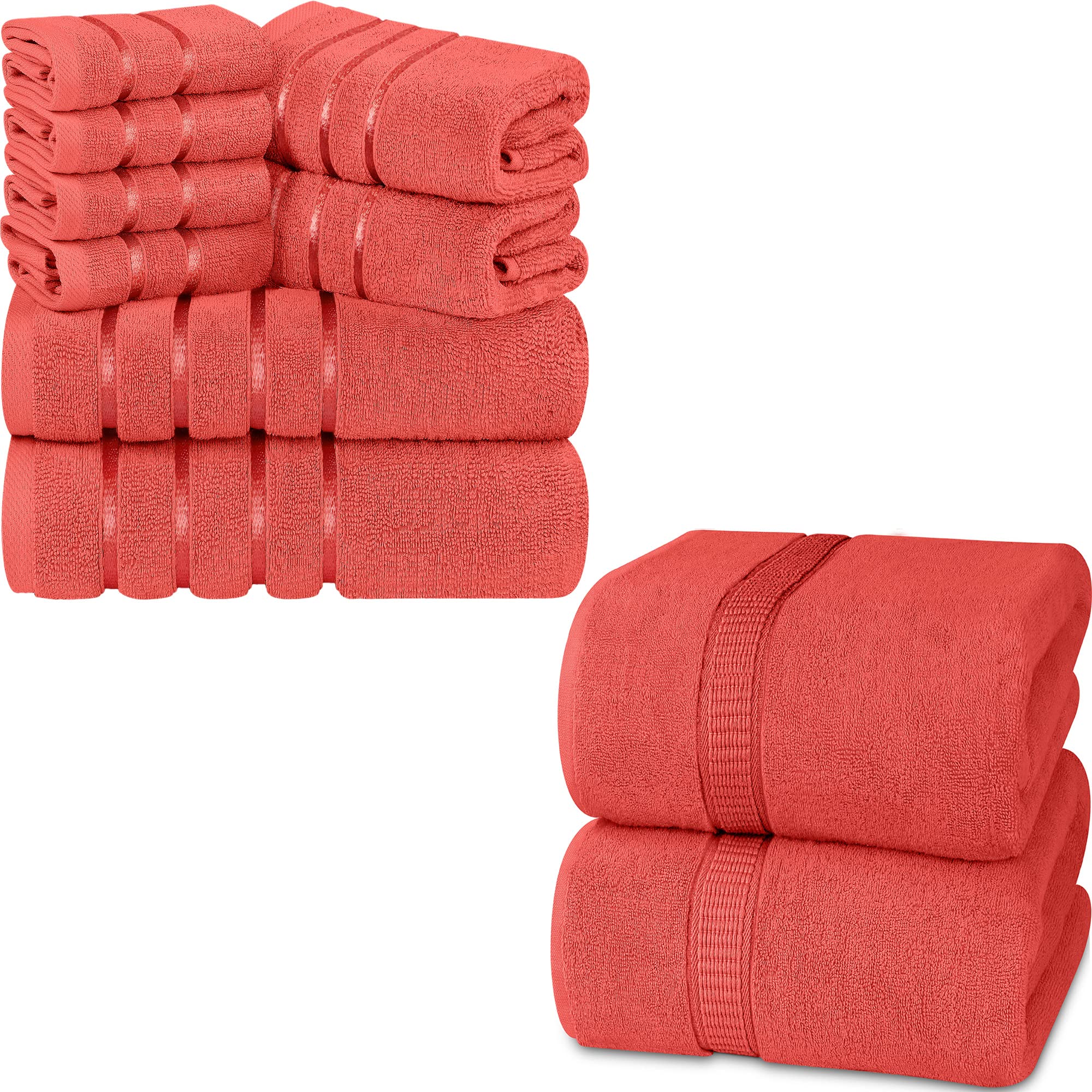 Utopia Towels 10-Piece Luxury Bath Sheet & Viscose Towel Set - 2 Pack 600 GSM Jumbo Bath Sheets & 8 Viscose Towels - Super Absorbent Soft Cotton Linen (Coral) - Perfect for Spa, Hotel, and Home Bathroom Use