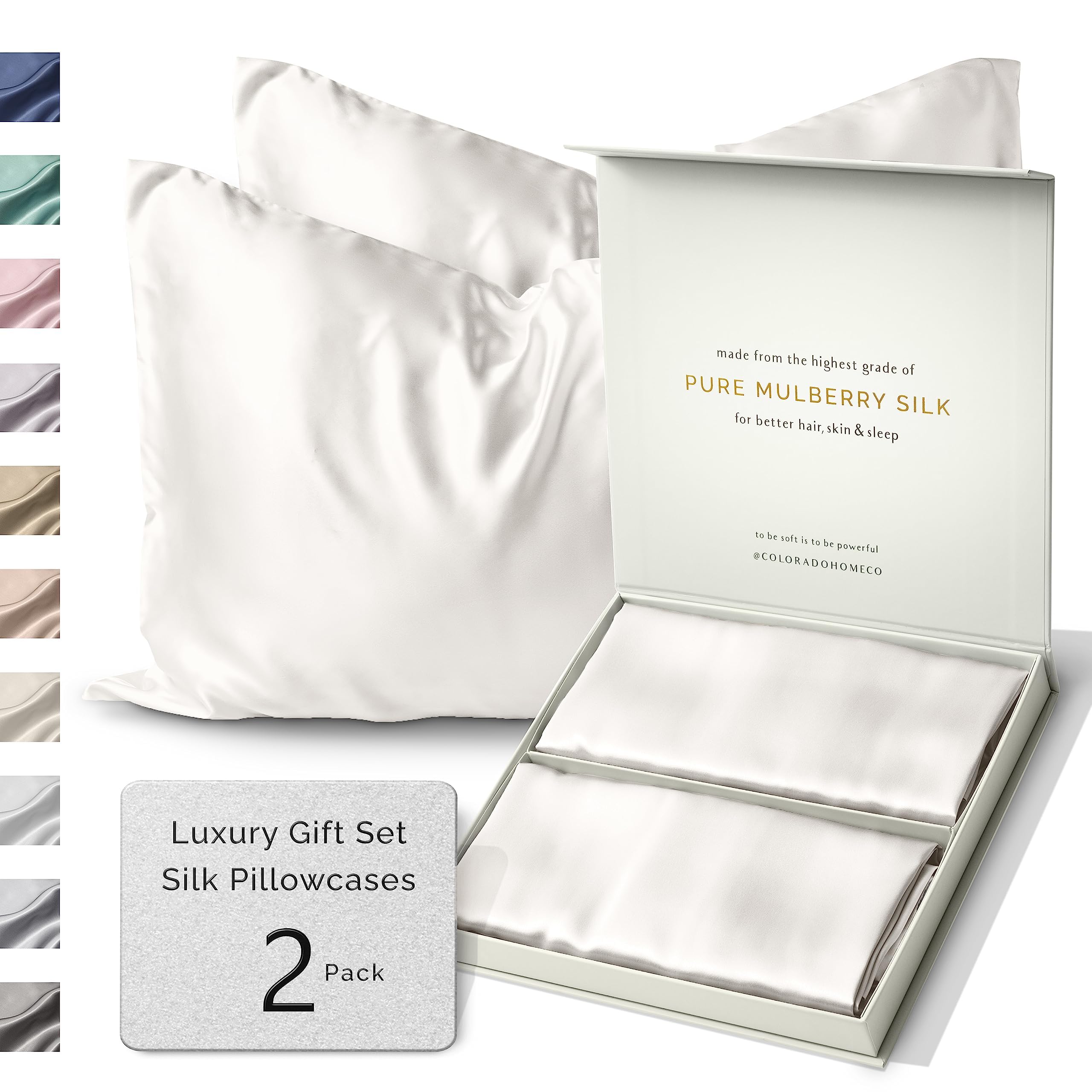 SUNDAYSILKS™ 2 Pack 22 Momme Mulberry Silk Pillowcases - 100% Pure Silk Pillow Covers for Queen & King Size Beds | Hypoallergenic, Anti-Wrinkle, Hair & Skin Care | Perfect for Couples, Luxury Bedding, Gift Idea (Off White)