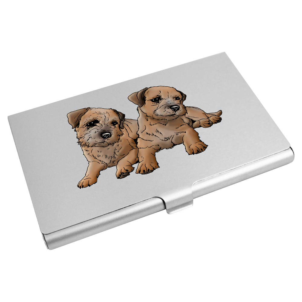 Azeeda 'Border Terriers' Leather Business Card Holder & Credit Card Wallet - Premium RFID Blocking Organizer for Men & Women - Perfect for Office, Travel, and Everyday Use (CH00024119)