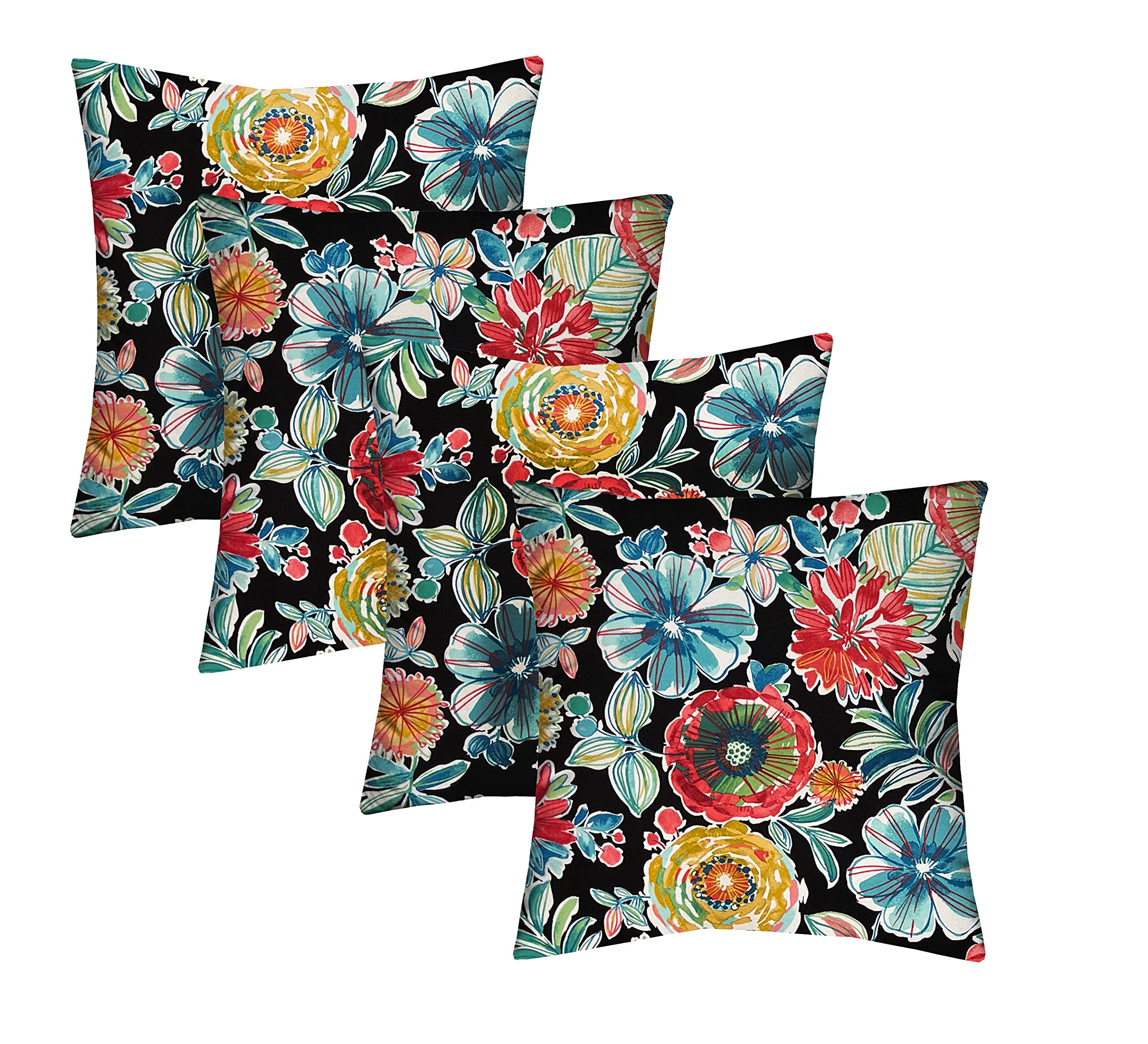 RSH DECOR: 4-Pack 17x17 Inch Square Throw Pillows - All-Weather Spun Fabric, Waterproof & Fade-Resistant Outdoor Cushions for Patio Furniture (Colsen Noir) - Perfect for Garden, Deck, Porch & Poolside Lounging