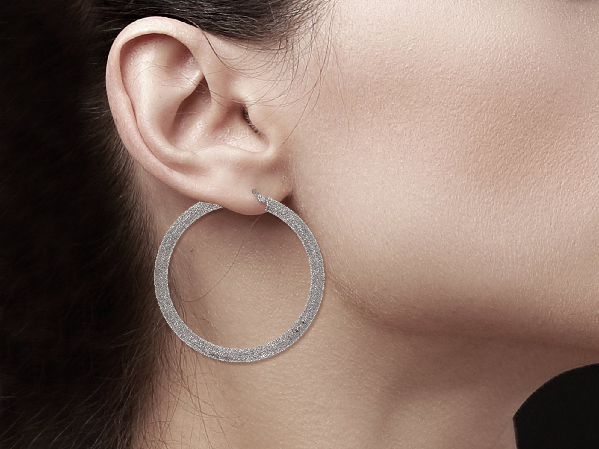 46MM Sand Textured 14K White Gold Hoop Earrings for Women - Elegant Dangle Hoops for Everyday Wear & Special Occasions