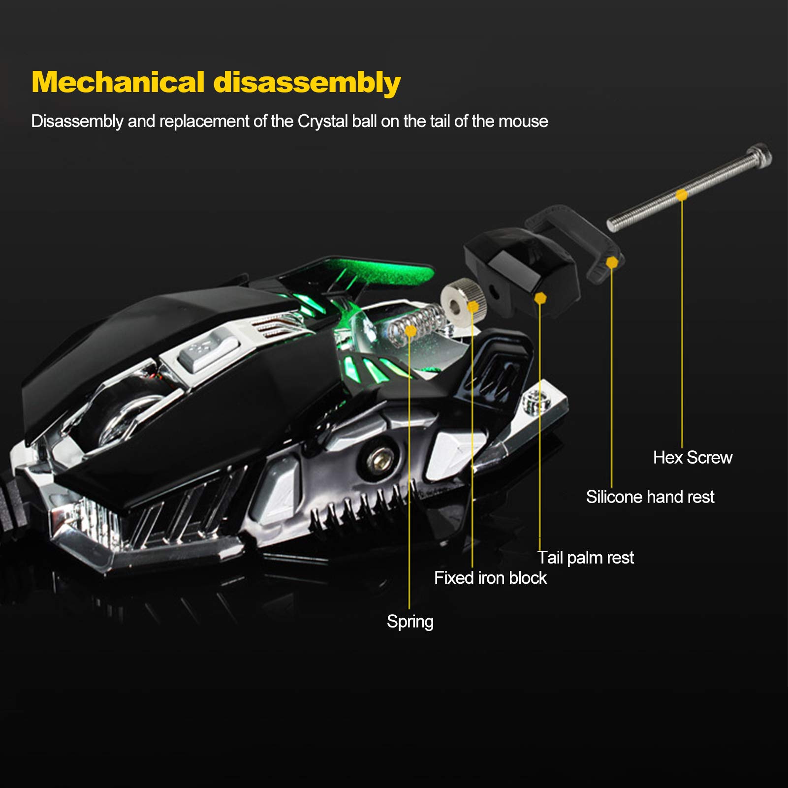 Mechanical Gaming Mouse with Glowing Crystal Ball - Wired USB, 4-Color Breathing Light, Ergonomic Design for Windows PC Gamers, Perfect for Esports and Office Use