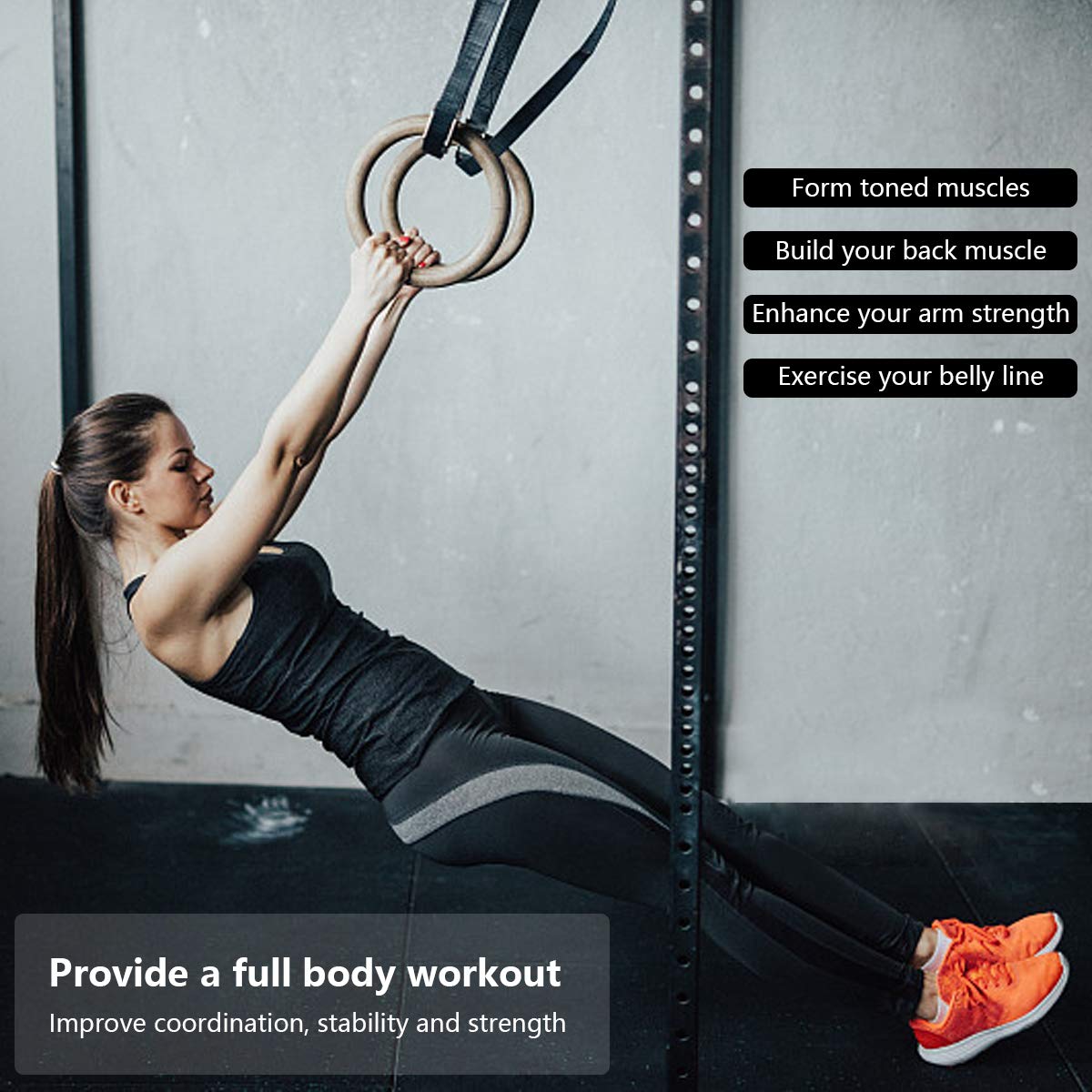 AUPCON Wood Gymnastic Rings - Olympic Gym Rings with Adjustable Straps for Pull Ups, Strength Training, Dips & Home Workouts - Perfect for CrossFit, Calisthenics & Outdoor Fitness