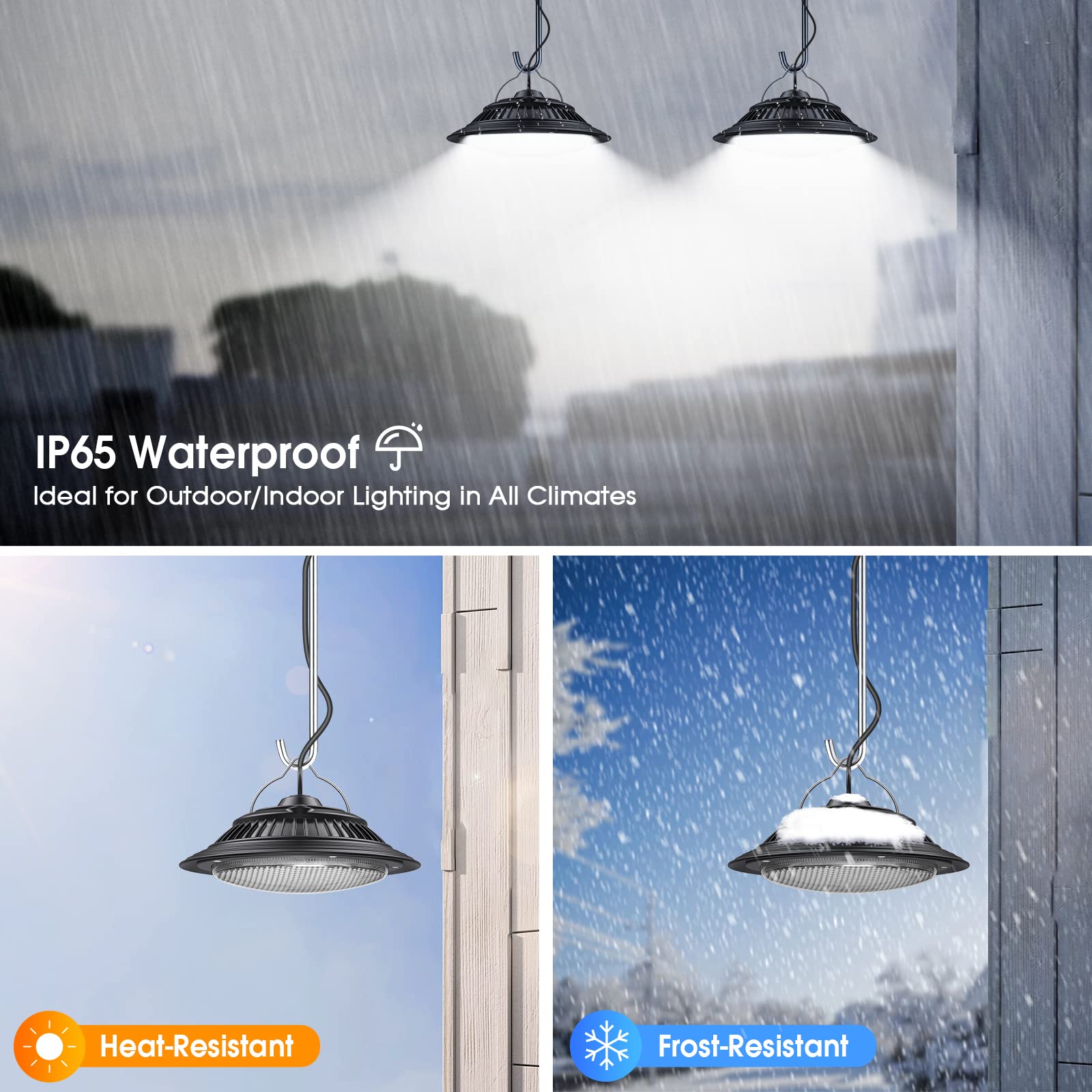 Solar Pendant Lights Indoor Outdoor - 3200K/4000K/6000K Dimmable Solar Hanging Lights with Remote & ON/OFF Switch for Home, Barn, Garage, Chicken Coop - Perfect for Patio, Garden, Shed & Backyard Lighting