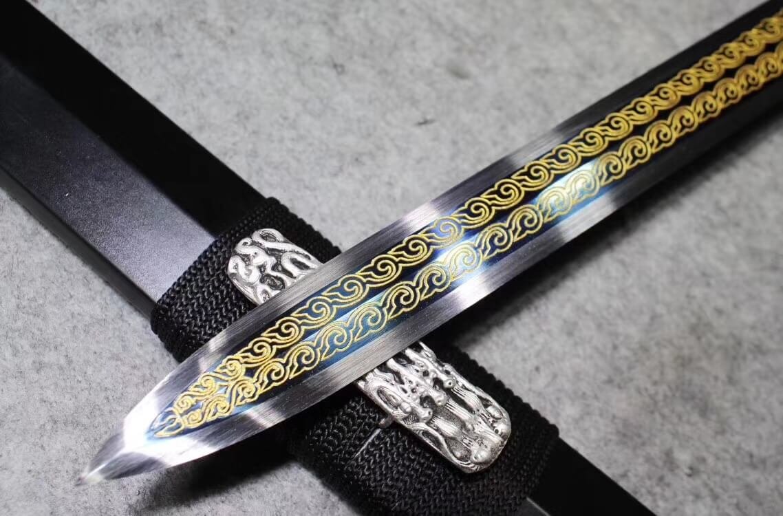 Hand Forged Chinese Han Jian Sword - High Manganese Steel Blade with Black Wood Handle & Alloy Fittings - Heat Tempered for Durability - Perfect for Martial Arts Training, Historical Reenactments, and Collection Display