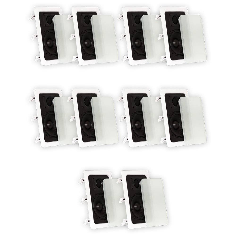 Premium TS50W In-Wall Flush Mount Speakers - 5 Pair Pack for Surround Sound & Home Theater - Perfect for Living Rooms, Home Cinemas, and Multi-Room Audio Systems