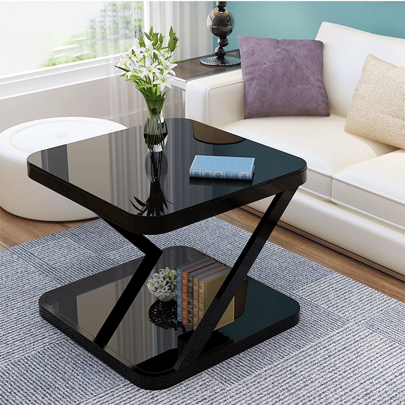 Round Minimalist Coffee Table & Side Table - 2-Tier Small Glass & Iron Sofa Table, Black Metal Bedside Table for Living Room, Bedroom, Office - Perfect for Small Spaces, Reading Nook & Coffee Station