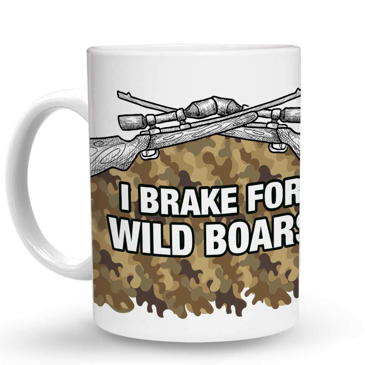 Makoroni - I BRAKE FOR WILD BOARS Hunting 6 oz Ceramic Espresso Shot Mug - Funny Coffee Cup for Hunters & Outdoor Enthusiasts - Perfect for Camping, Cabin Decor & Gifts