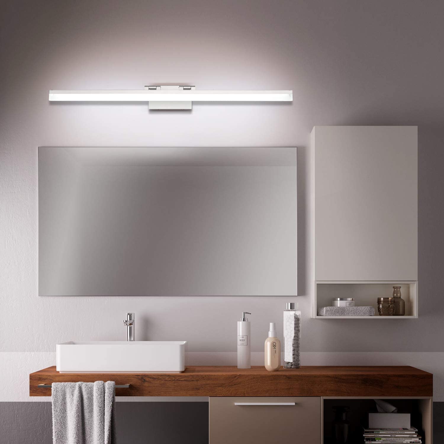 SOLFART LED Vanity Lights Bundle - 7248-5T & 8778-1000mm Modern Bathroom Light Fixtures in Silver & Gloss Chrome - Perfect for Makeup Vanity, Dressing Room, and Contemporary Bathroom Lighting