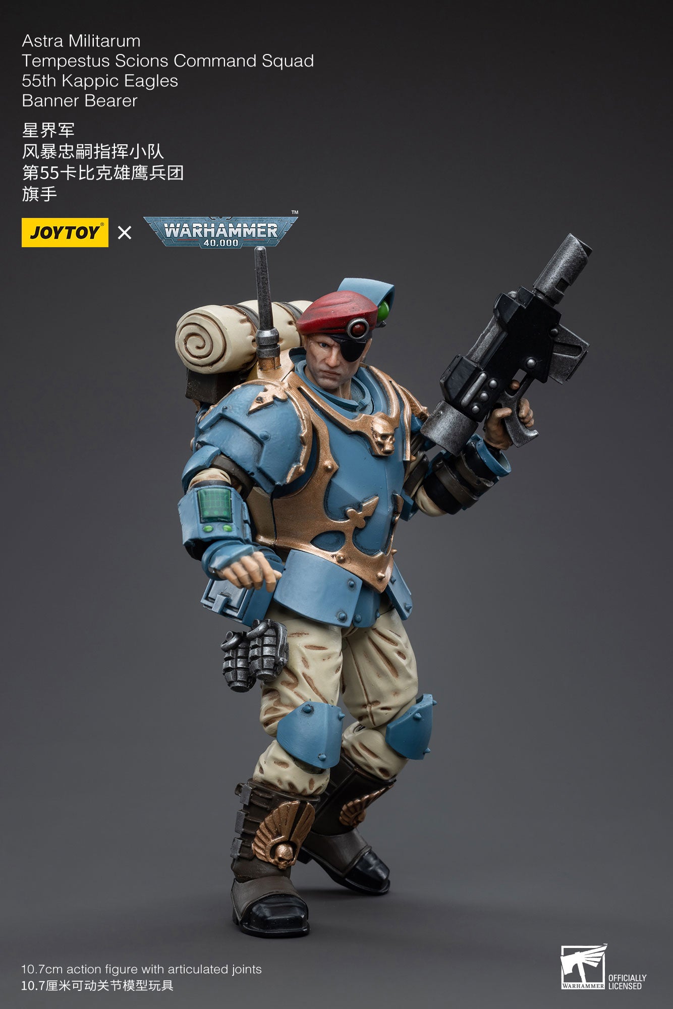 1/18 JOYTOY 3.75-inch Astra Militarum Tempestus Scions Command Squad 55th Kappic Eagles Banner Bearer Action Figure - Perfect for Warhammer 40K Collectors, Tabletop Gaming & Display