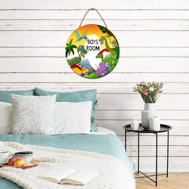 Dinosaur Wooden Door Sign for Boys Room - Personalized Name Plaque, Kids Bedroom Wall Decor, Nursery Hanging Plank (11x11 inches) - Perfect for Boys Bedroom, Playroom & Dinosaur Themed Nursery Decor