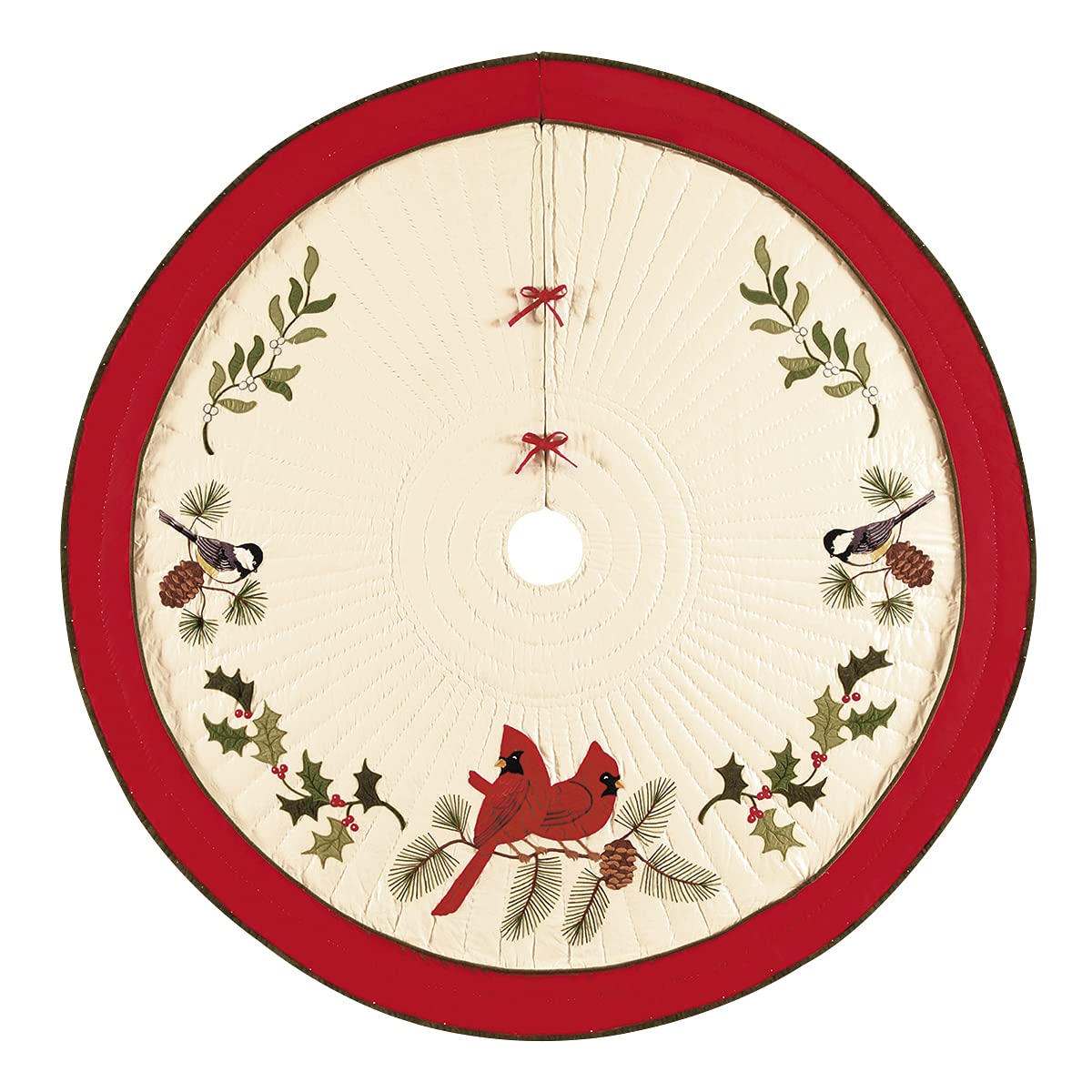 C&F Home Holiday Song Birds Red and Black Plaid Cotton Christmas Tree Skirt with Red Cardinals & Holly Leaf Wreath - 54 Inch Round Tree Skirt for Xmas Decorations - Perfect for Living Room, Fireplace & Holiday Party Decor