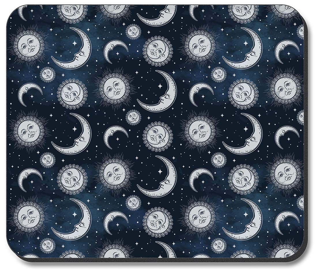 Gray Moon & Sun Art Plates Mouse Pad - Non-Slip Gaming & Office Desk Mat for Computer, Laptop, and Workspace (Home & Office Use)