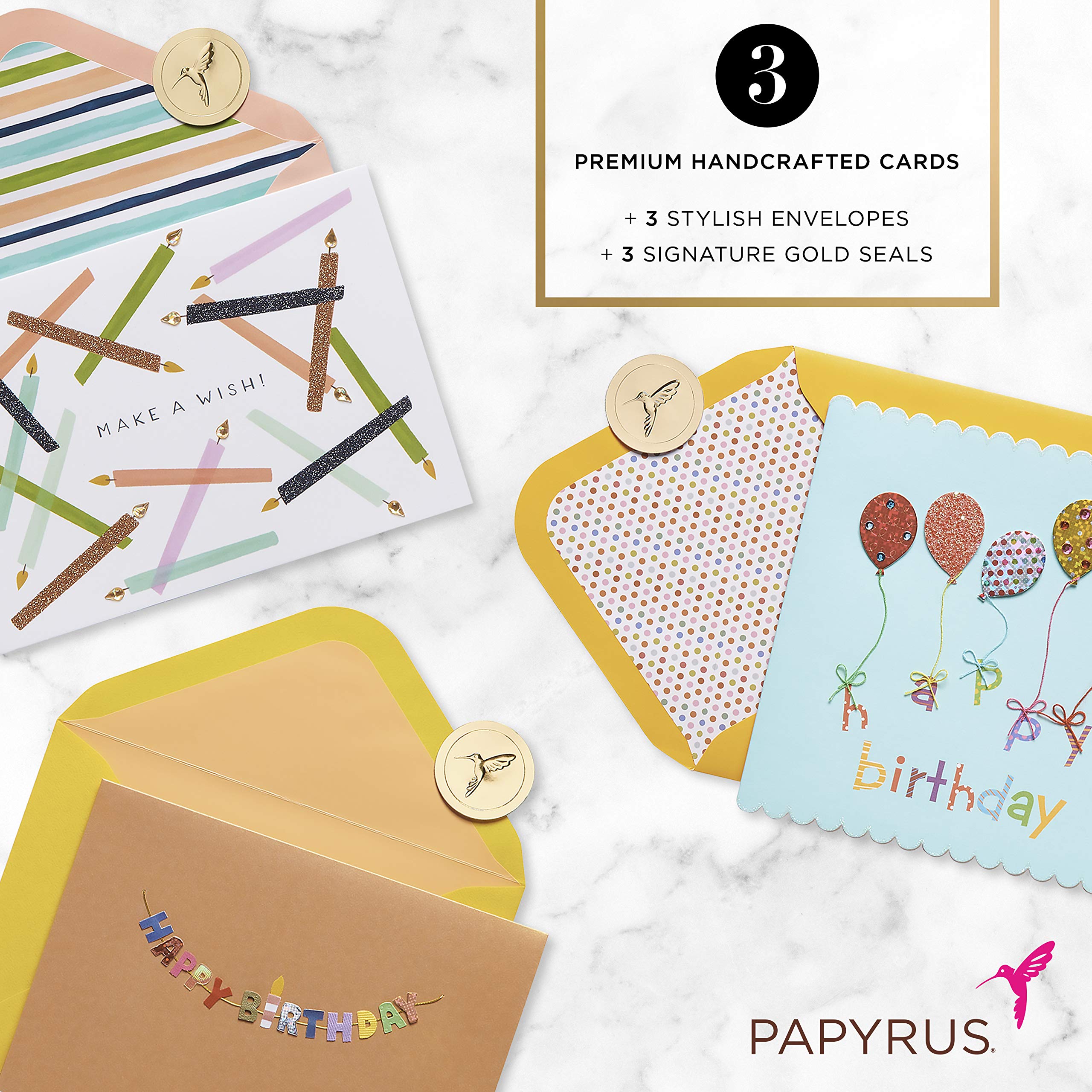 Premium Papyrus Birthday Cards Set - Balloons & Candles Design (3-Pack) - Perfect for Birthday Wishes, Party Invitations & Special Occasions