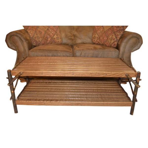 Solid Hickory Wood Coffee Table with Storage Shelf - Rustic Farmhouse Living Room Furniture for Home Decor & Entertainment Areas