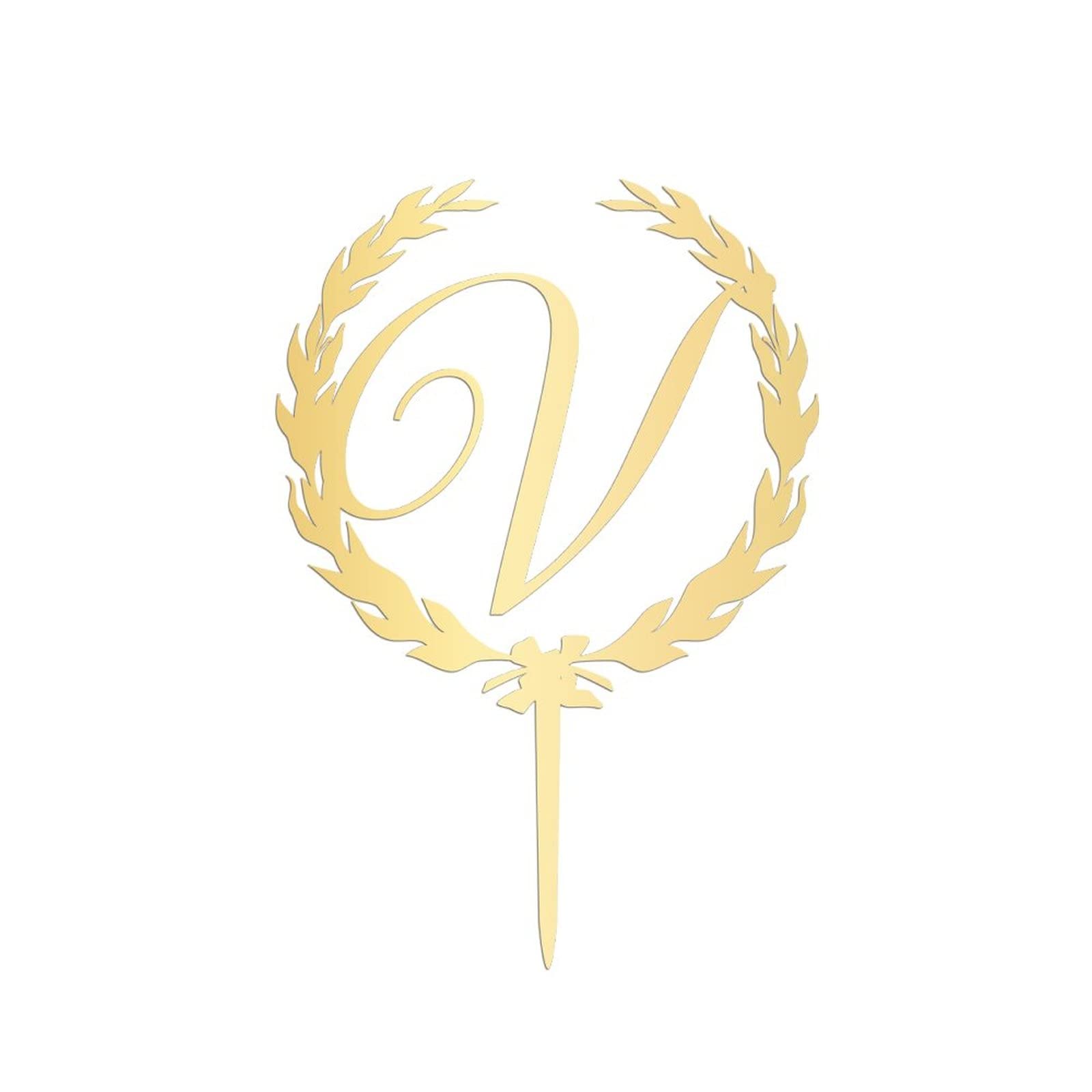 Custom Acrylic Gold Cake Topper with Initial Letter V - Vinisong Personalized Wedding, Anniversary & Birthday Cake Decoration - Perfect for Wreath Cake Decor, Party Supplies & Special Occasions