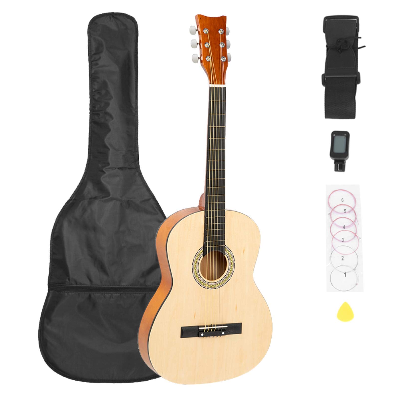 **AUTOKOLA 38 Inch Folk Acoustic Guitar Starter Kit with Gig Bag, Strap, Tuner & Strings - Natural Wood Finish for Kids & Adults - Perfect for Beginners, Home Practice & Campfire Singalongs**