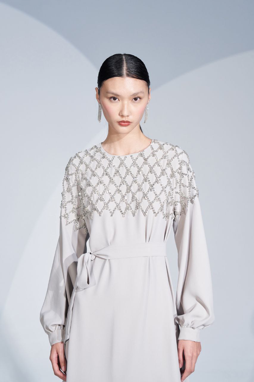 Elegant Rhinestone Embellished Abaya Dress for Women - Available in 3 Colors (Black, Navy, Burgundy) | Perfect for Eid, Weddings & Special Occasions