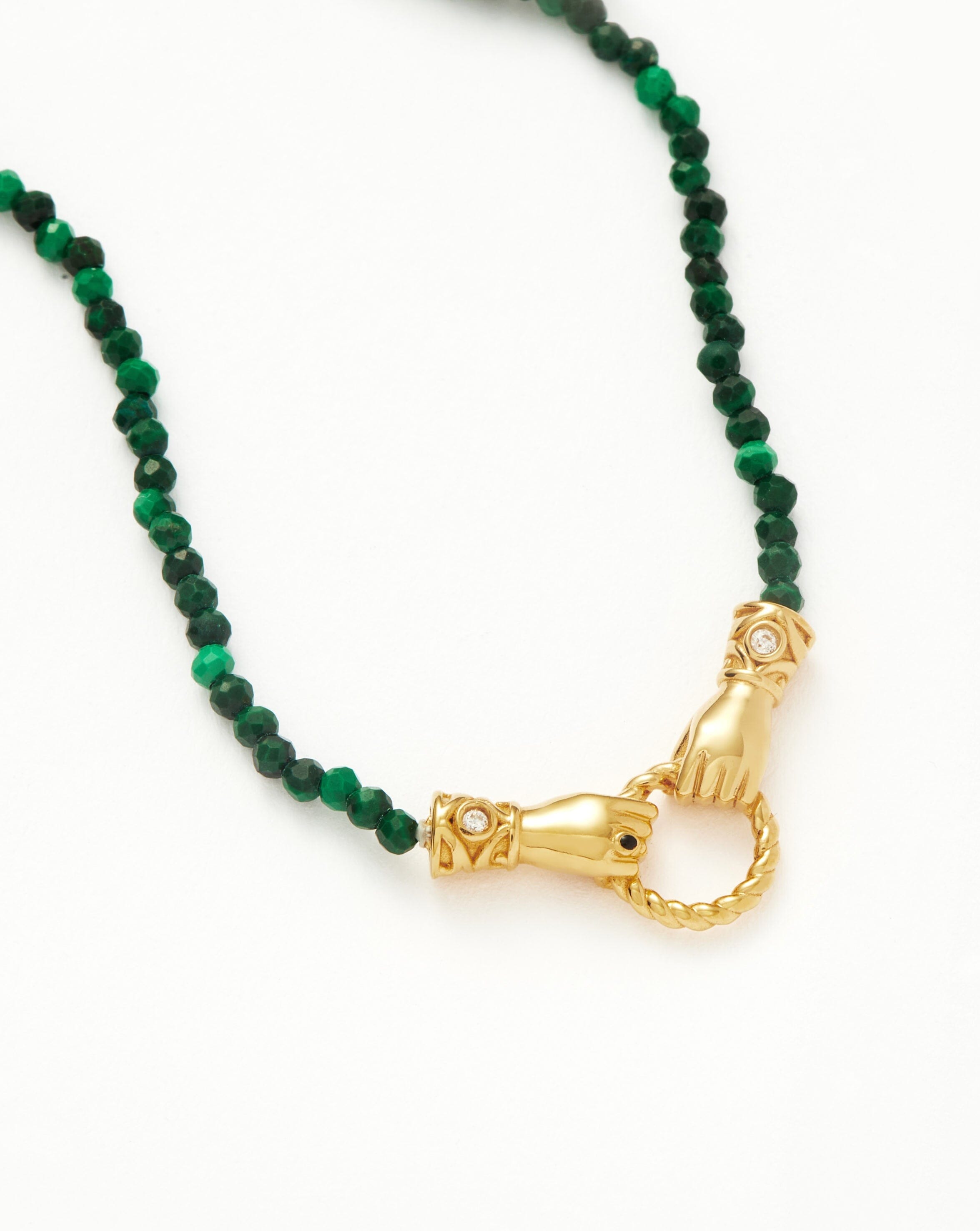 Harris Reed In Good Hands Mini Beaded Gemstone Necklace - 18k Gold Plated Malachite Pendant | Elegant Layering Necklace for Women, Perfect Gift for Birthday, Anniversary & Special Occasions