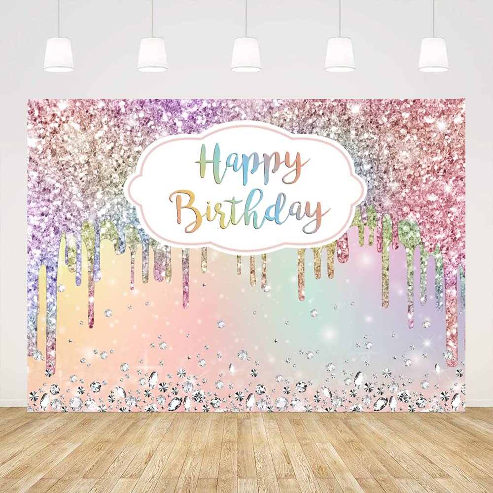 Ticuenicoa 7x5ft Glitter Rainbow Bokeh Birthday Backdrop - Shining Silver Diamonds Photography Background for Princess Party Decor, Cake Table Banner - Perfect for Birthday Celebrations, Baby Showers & Photo Booths